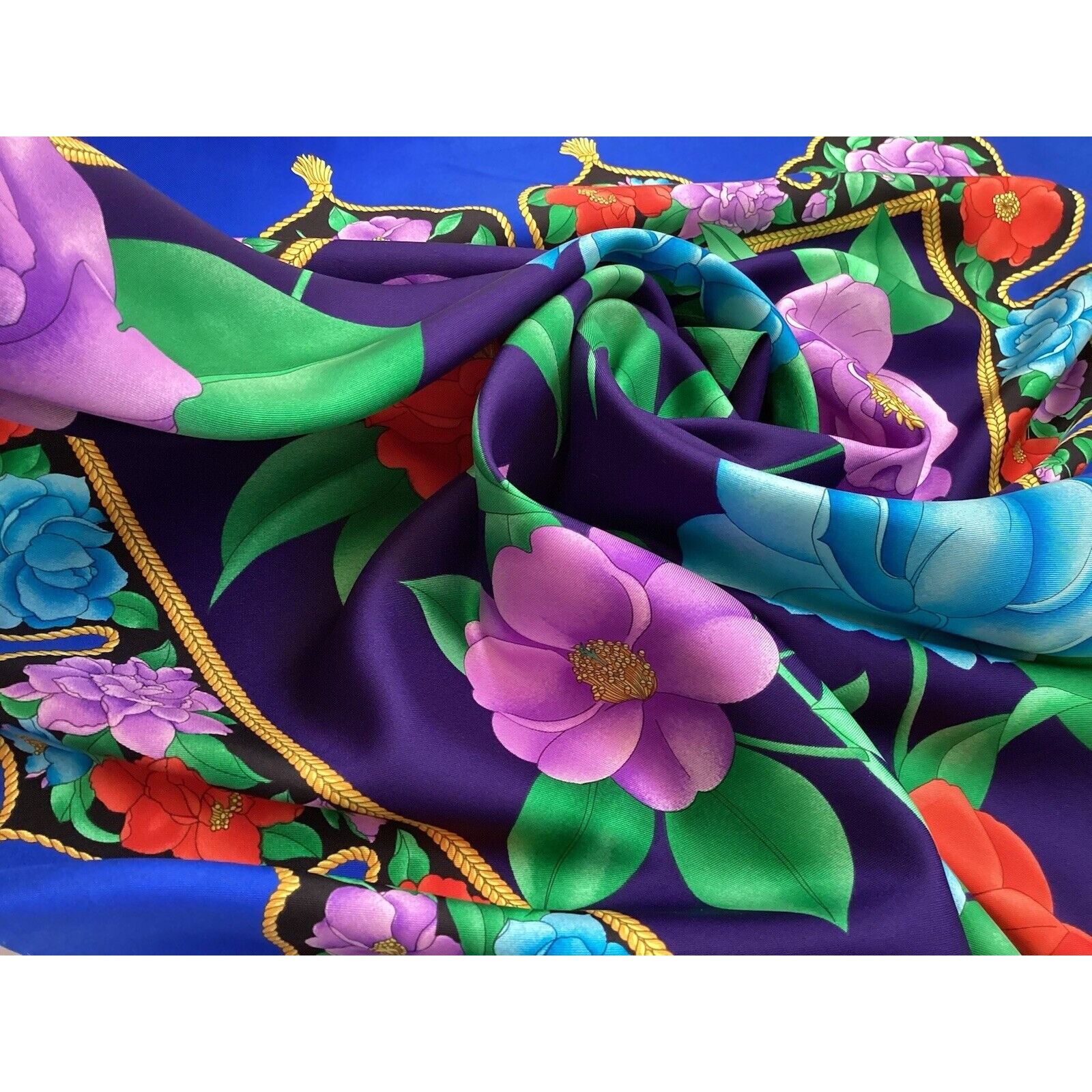 Leonard Paris LEONARD PARIS Blue Floral Scarf Silk Made In Italy 35"-34.5" Size ONE SIZE - 5 Thumbnail