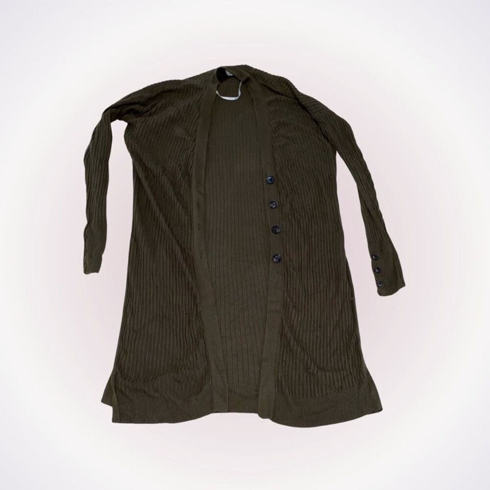 Other J + J Olive Green Ribbed Midi Cardigan | Sz XS Size XS / US 0-2 / IT 36-38 - 1 Thumbnail