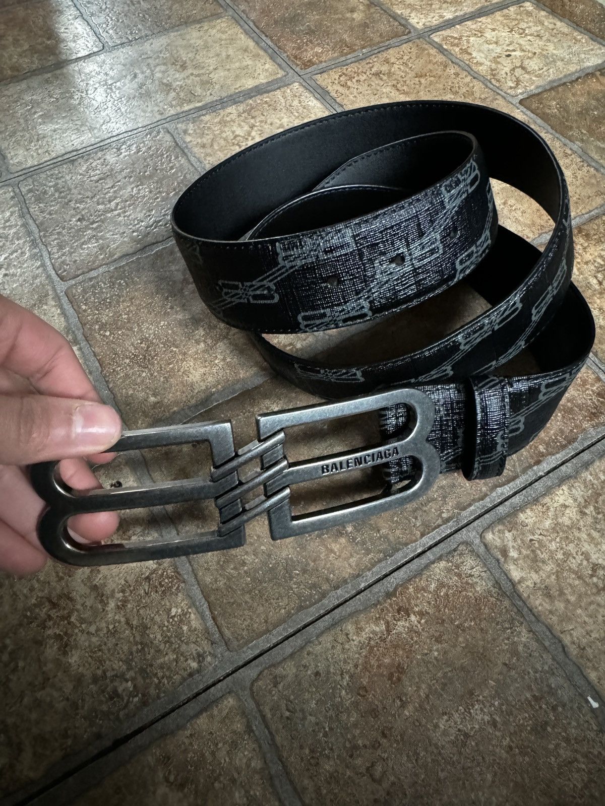 image of Balenciaga Monogram Belt in Black, Men's