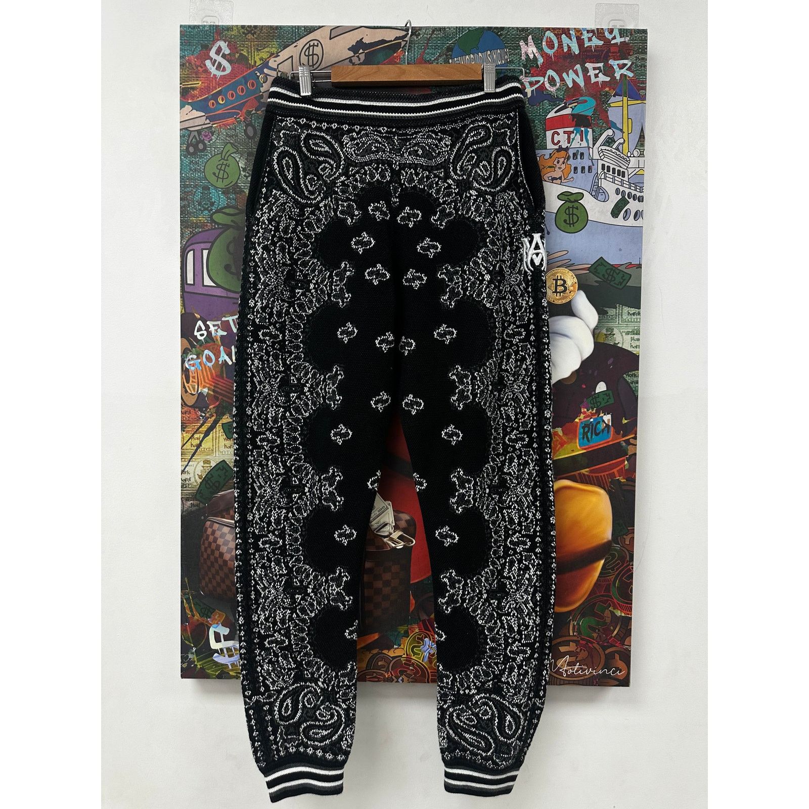 Amiri Knit Paisley Sweats Black Used Small