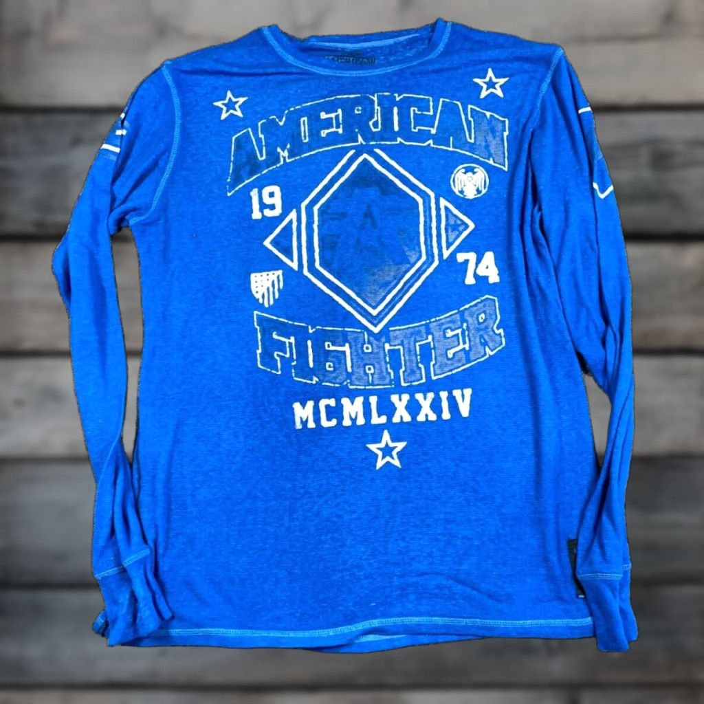 Vintage American Fighter Affliction Thermal Shirt 2XL Blue Waffle Knit MMA Y2K Adult Size US XXL / EU 58 / 5 - 1 Thumbnail