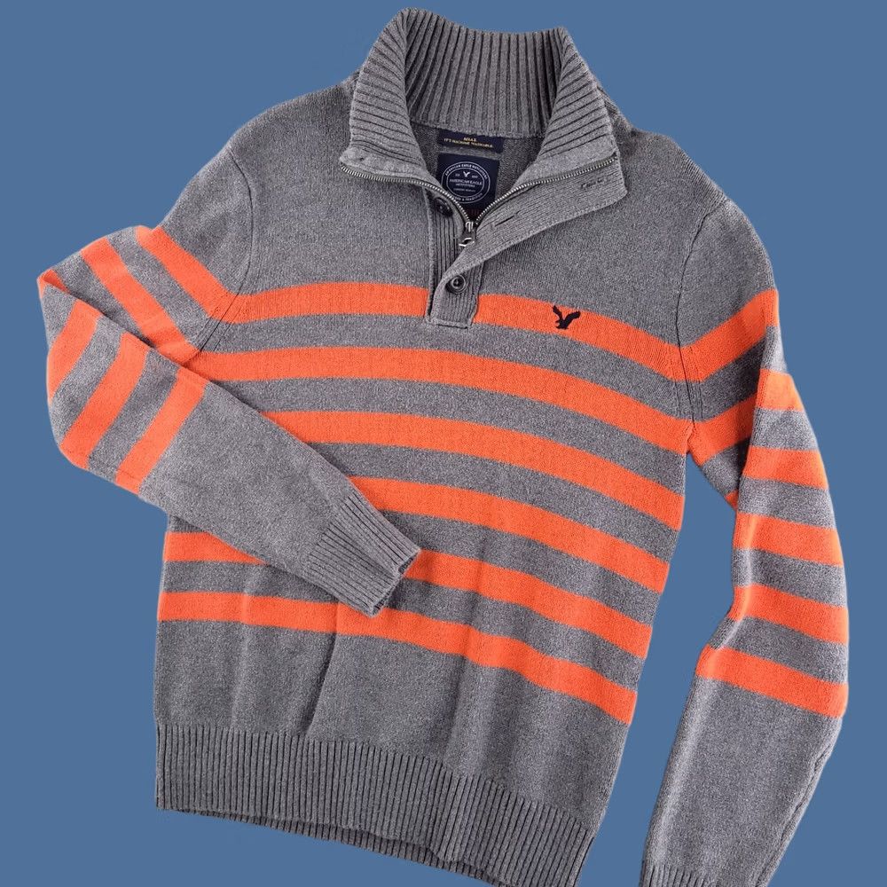 American Eagle Outfitters American Eagle Outfitters Sweatshirt? (Sweater) Knit Gray Orange Athletic Muscle Med? Size US M / EU 48-50 / 2 - 1 Thumbnail