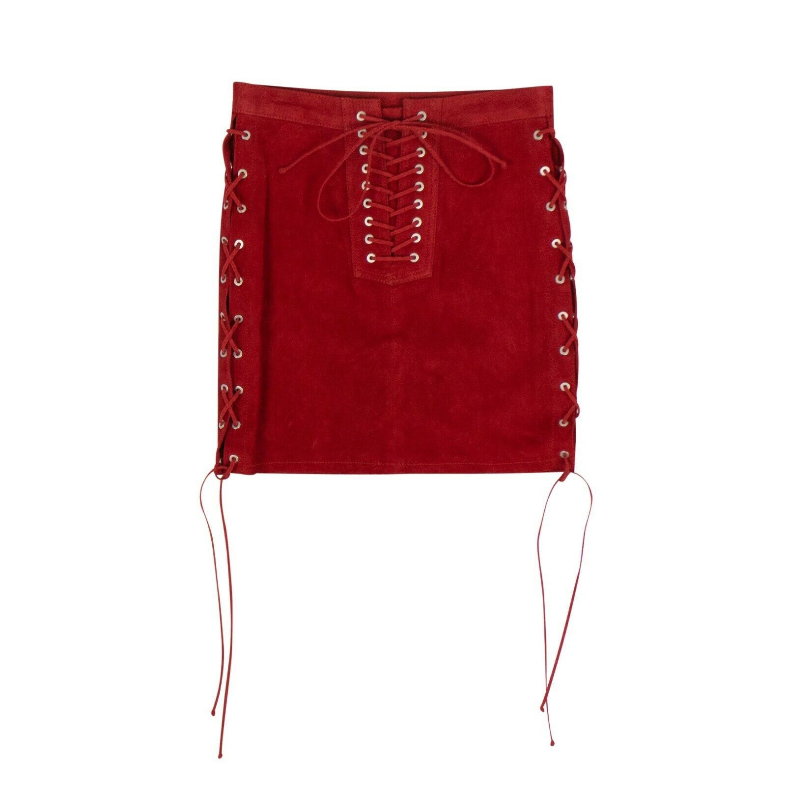 image of Unravel Project Red Suede Side Lace-Up Mini Skirt Size 2 Us 38 It, Women's
