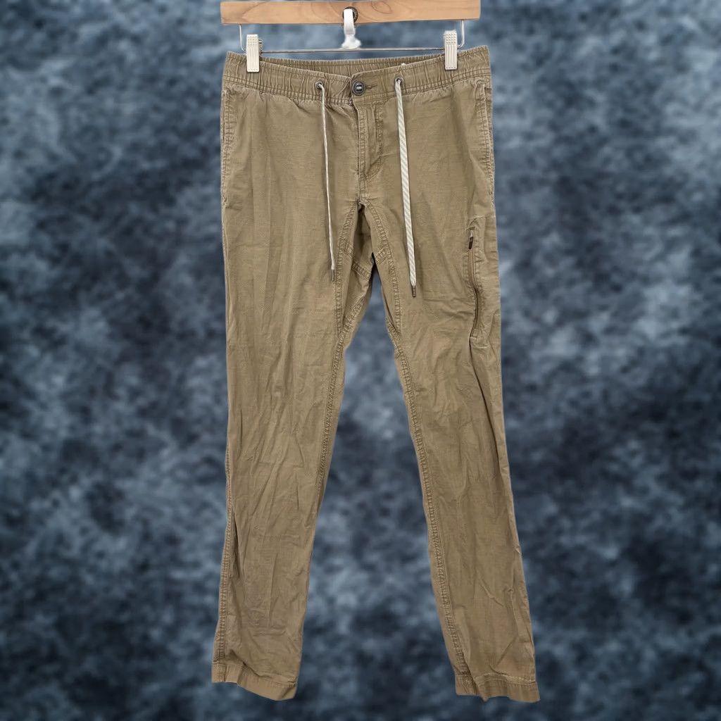 Vuori Vuori Pants Mens S Ripstop Climber Drawstring Hiking Outdoors Work Stretch Pant Slim Tapered 5-Pocket Beige Canvas Logo Zipper Pocket Mens Size US 30 / EU 46 - 1 Thumbnail