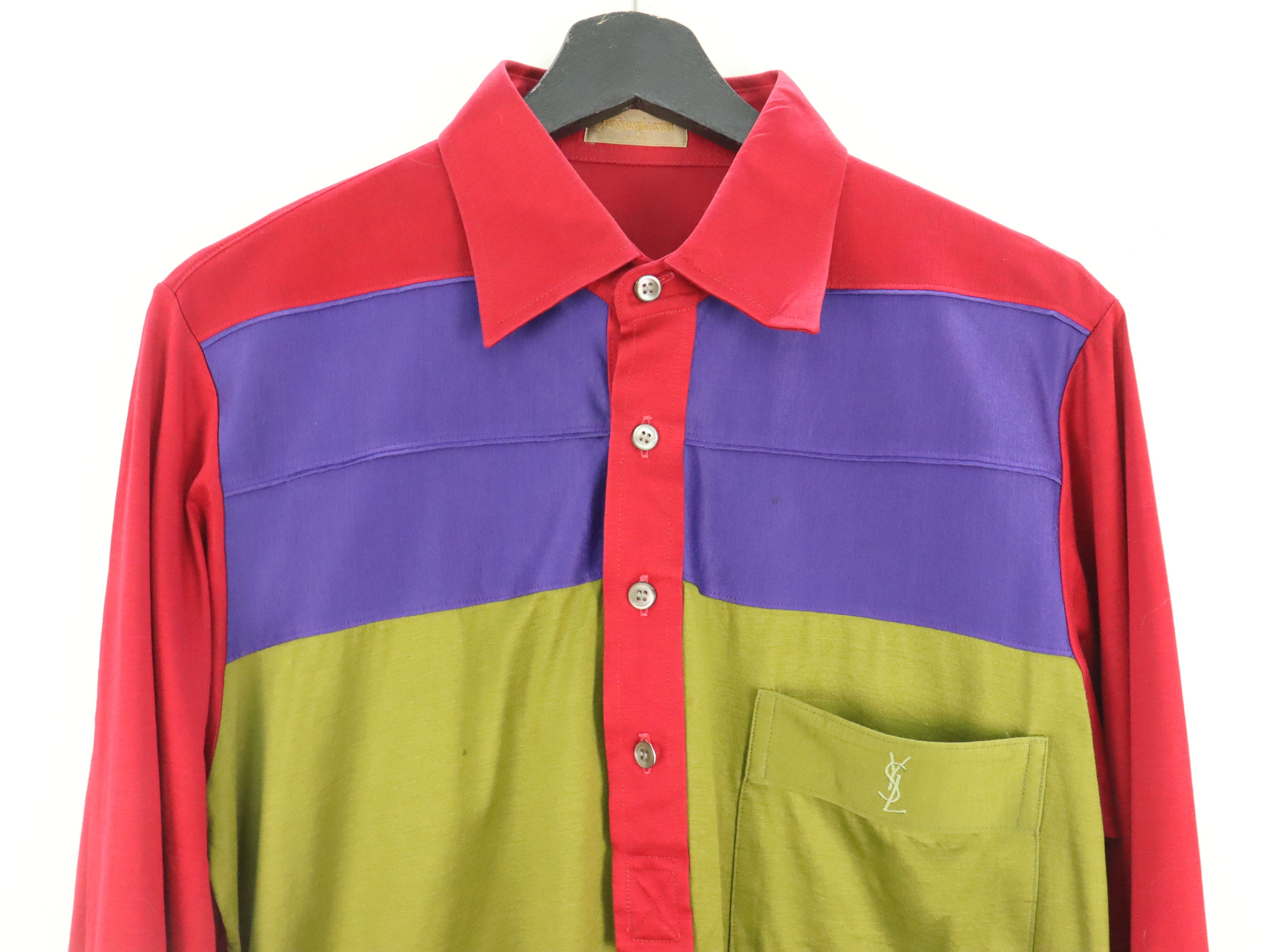 Yves Saint Laurent Vtg. Yves Saint Laurent Paris YSL Retro Multicolor L/S Shirt Size US M / EU 48-50 / 2 - 2 Thumbnail
