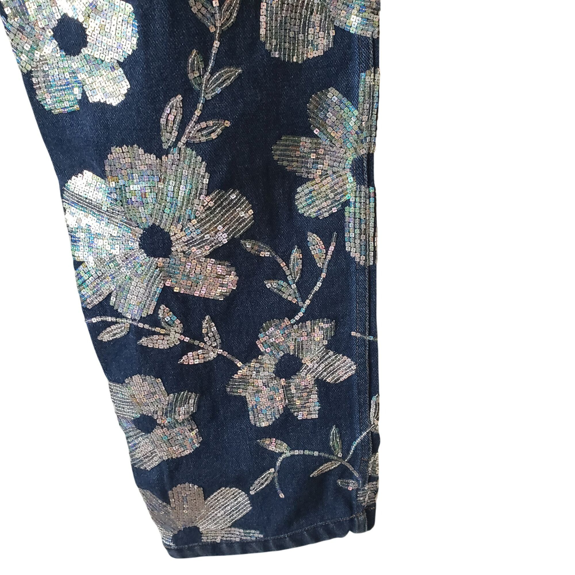 ASHISH Ashish Floral Sequin Embellished High Rise Straight Leg Blue Size 27" / US 4 / IT 40 - 19 Thumbnail