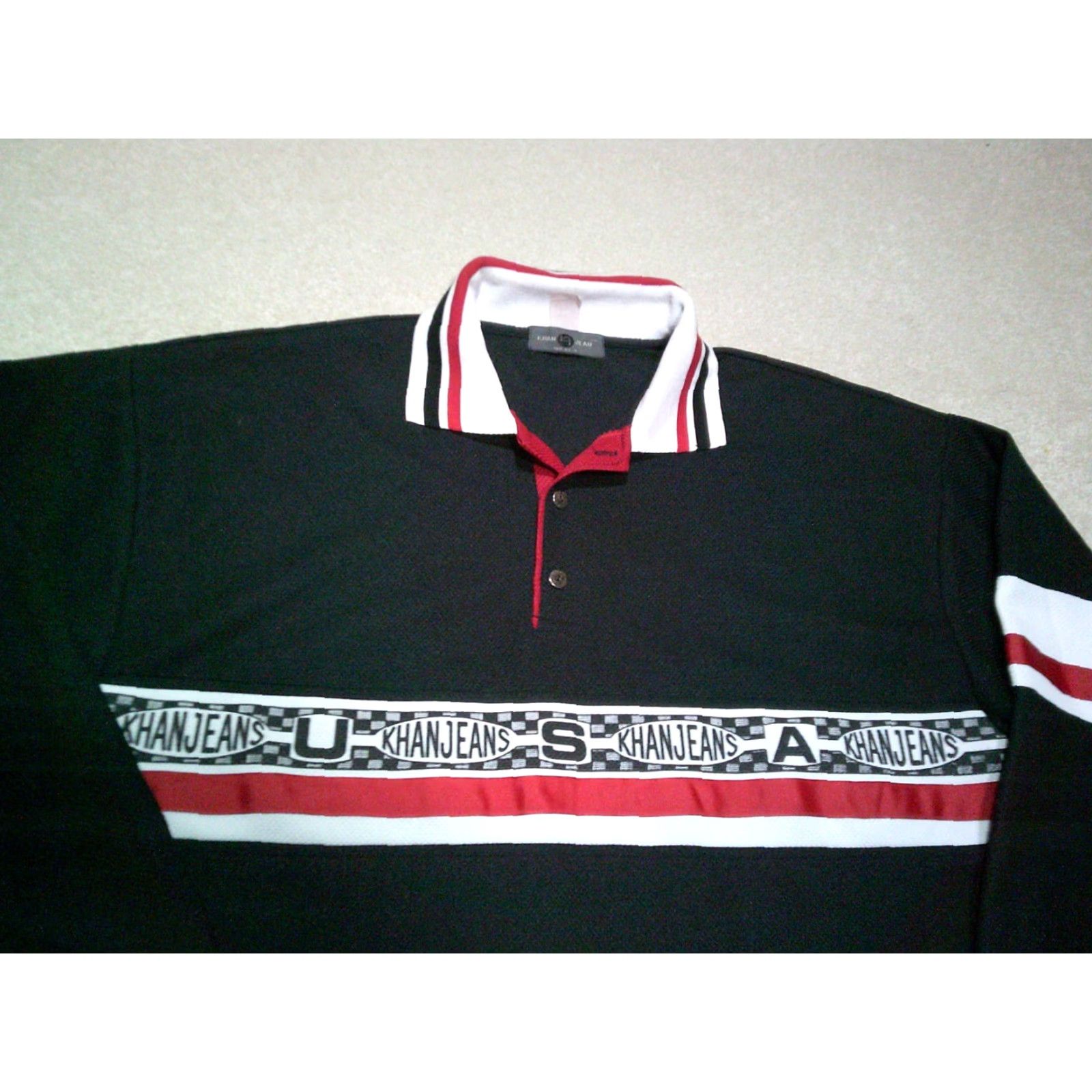 Vintage VINTAGE Khan Jeans Polo Shirt Mens L 90s Baggy Hip Hop Black Polyester Blend Logo Solid Long Sleeve Casual Shirts Men 90s Hip Hop Size US L / EU 52-54 / 3 - 3 Thumbnail