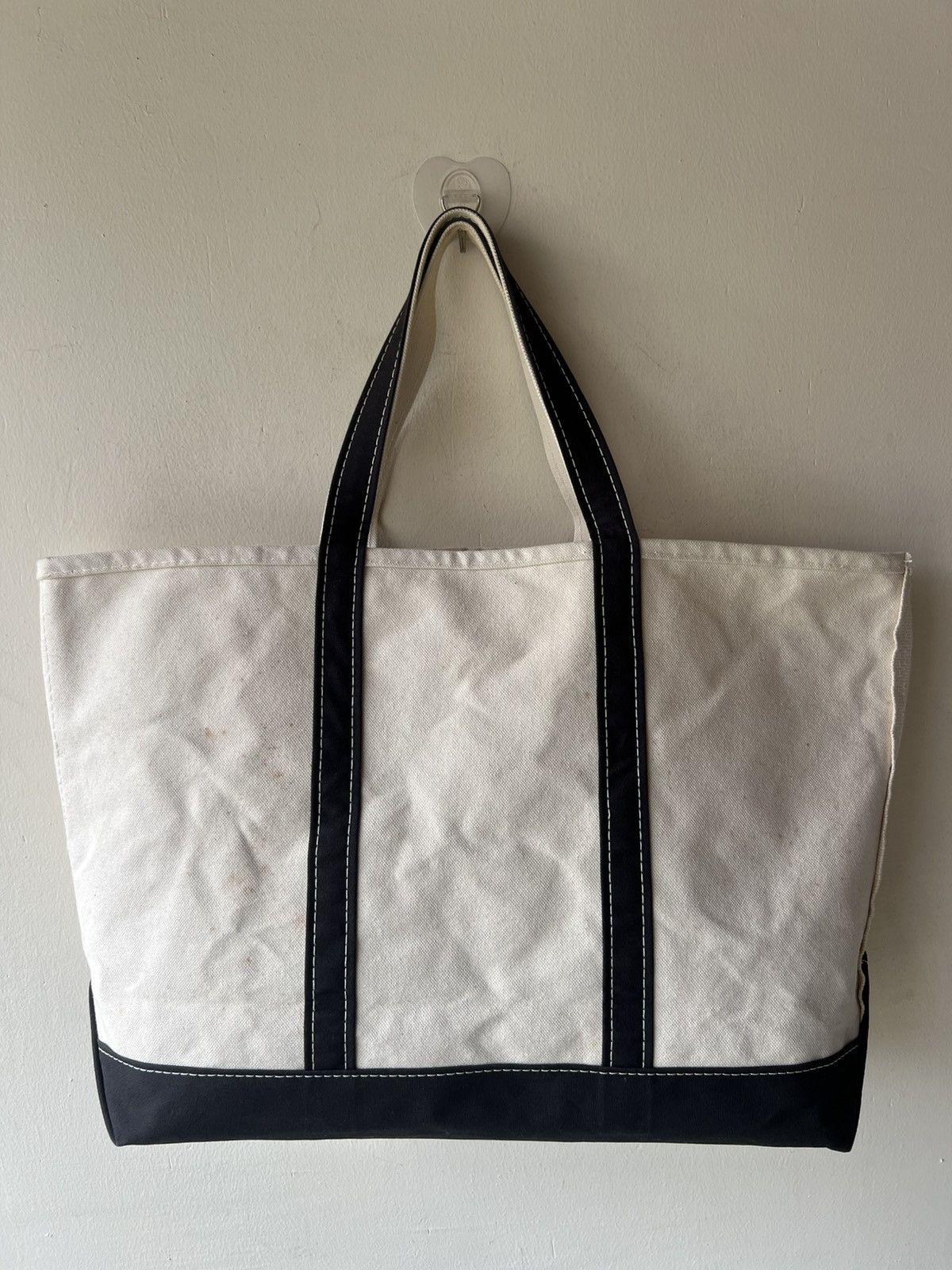 L.L. Bean 80s L.L. Bean Cotton Canvas White Black Big Tote Bag Size ONE SIZE - 18 Thumbnail
