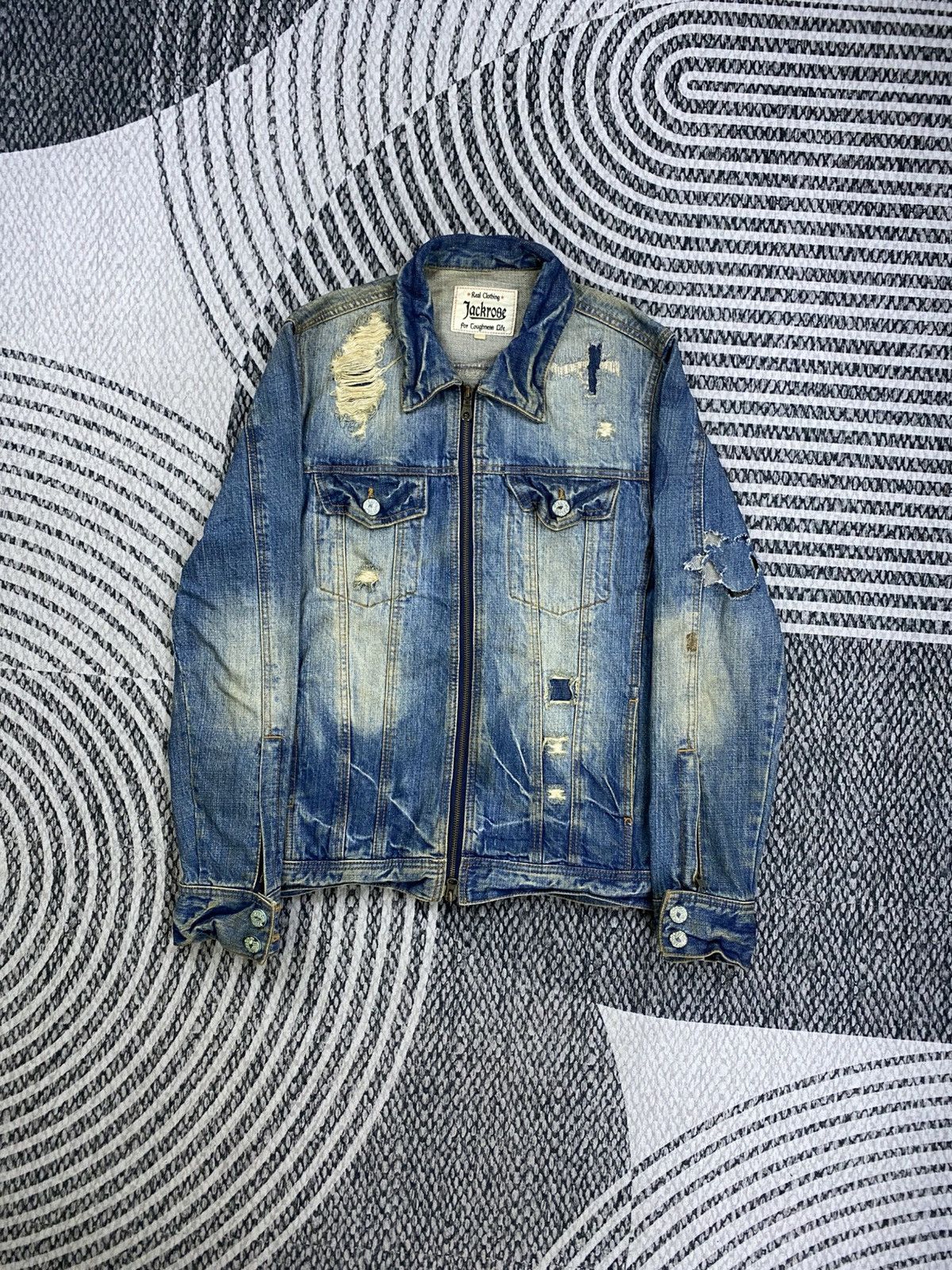 JACKROSE Vintage Jackrose Distressed Zipper Denim Jacket Size US M / EU 48-50 / 2 - 1 Thumbnail