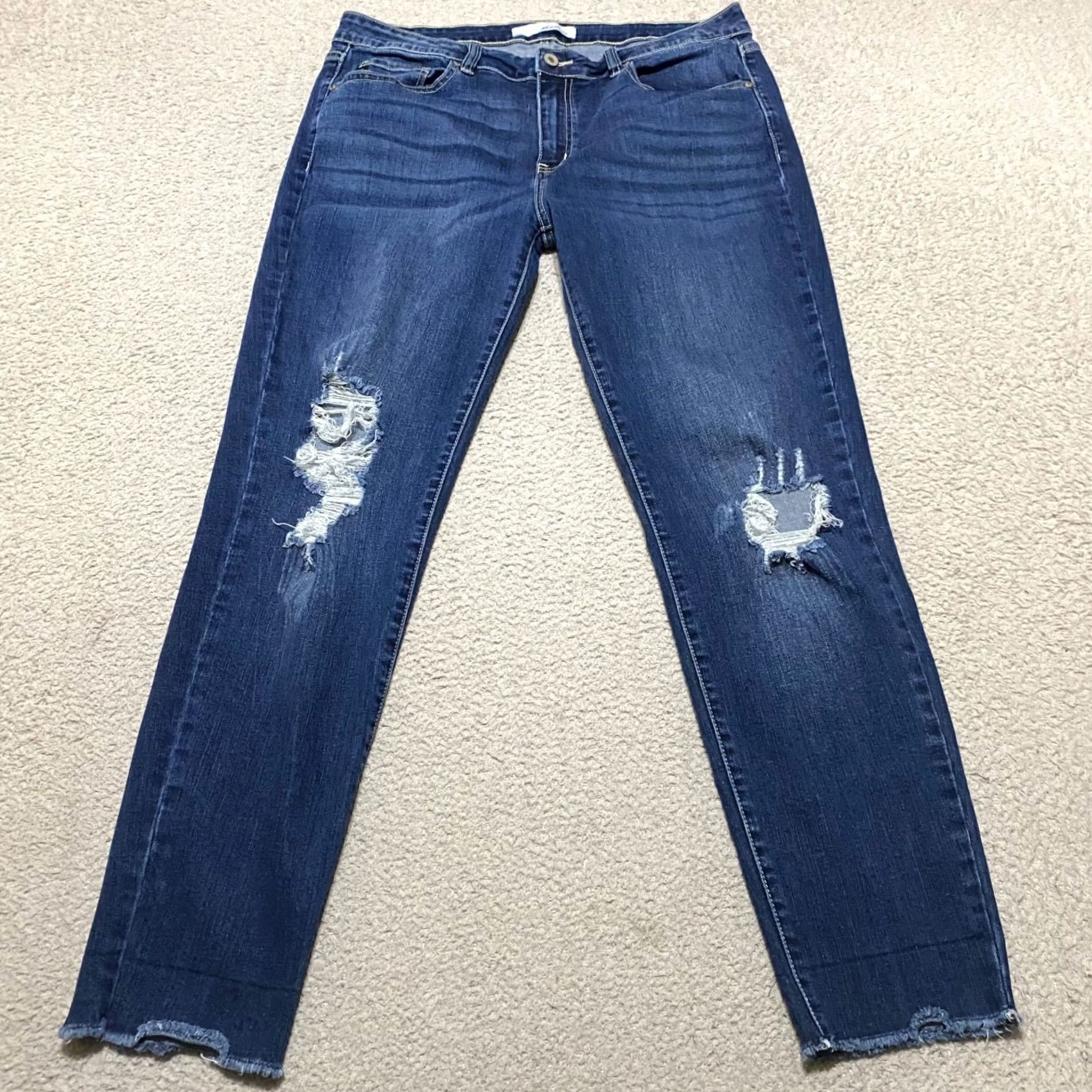 Vintage Kancan Jeans Womens 15 Blue Denim Medium Wash Skinny Distressed Raw Hem Jeans Size 15 Women Mens Girls Size 24" / US 00 / IT 34 - 2 Thumbnail