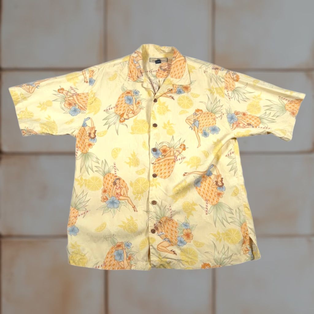 Tommy Bahama VINTAGE Tommy Bahama Hawaiian Shirt Adult MEDIUM Yellow Silk Pinup Girl Camp Y2K Size US M / EU 48-50 / 2 - 1 Thumbnail