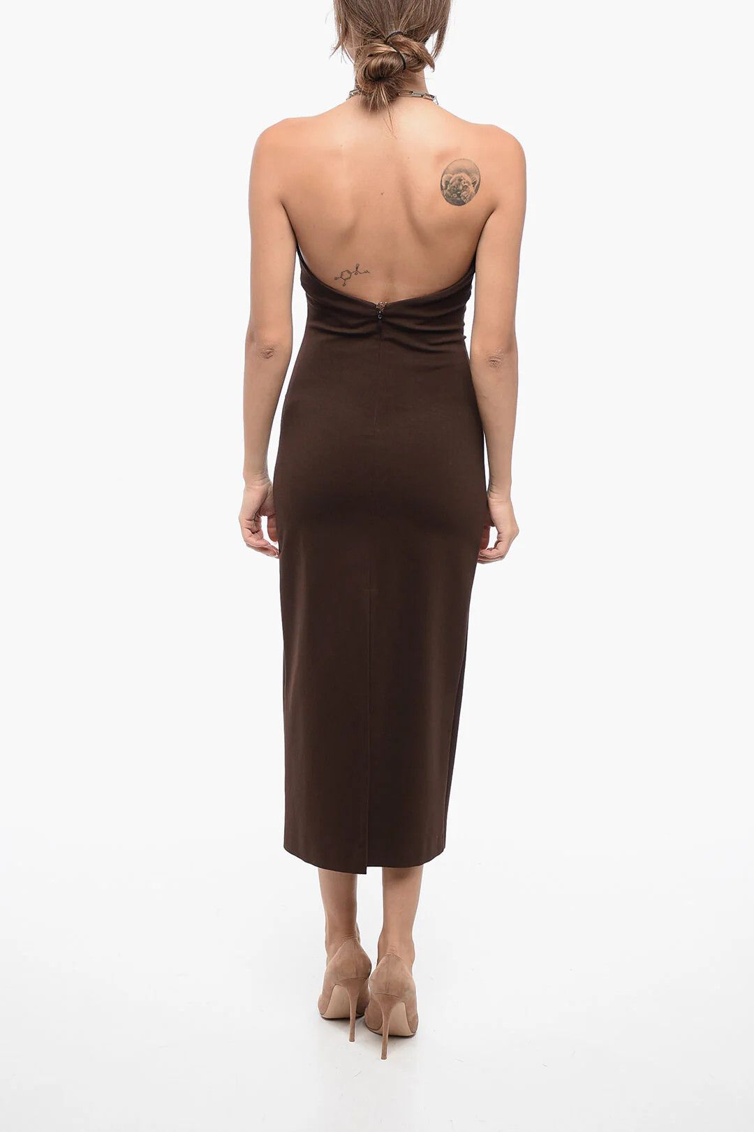 The Attico og1mm0426 Stretchy Cut-Out Midí Dress in Brown Size S / US 4 / IT 40 - 2 Thumbnail