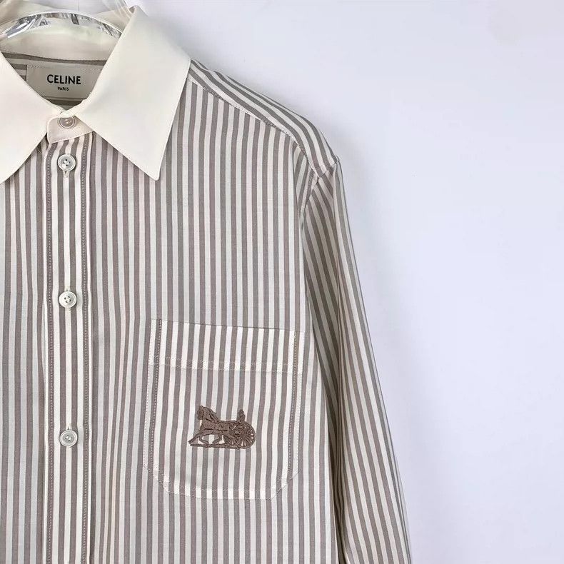 Celine Celine Striped Silk Long Sleeve ButtonUp Shirt Size US XS / EU 42 / 0 - 3 Thumbnail
