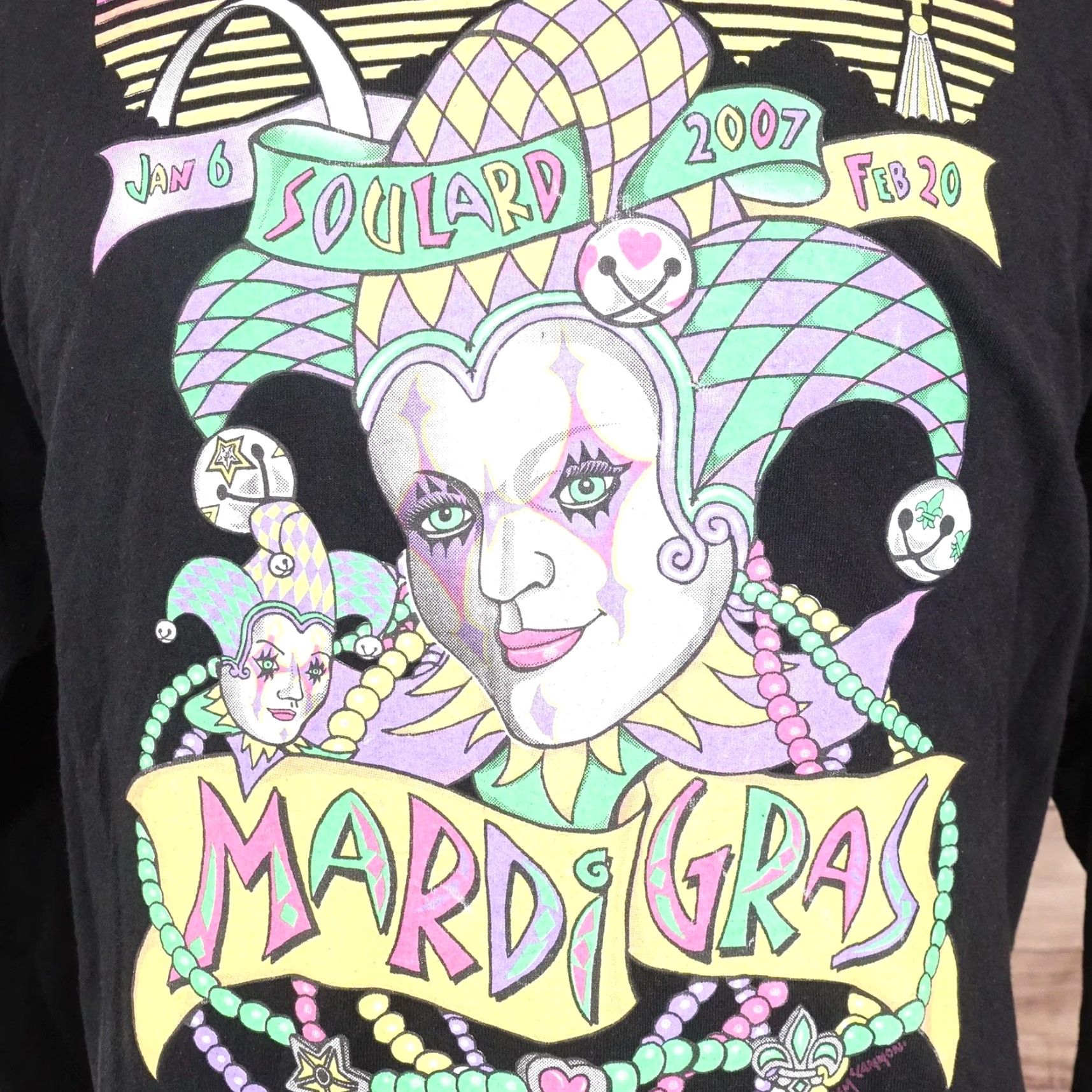 Delta VINTAGE Mardi Gras Soulard St Louis MO Long Sleeve T-Shirt Men XL Black 2000s Festival Krewe Clown Size US XL / EU 56 / 4 - 2 Thumbnail