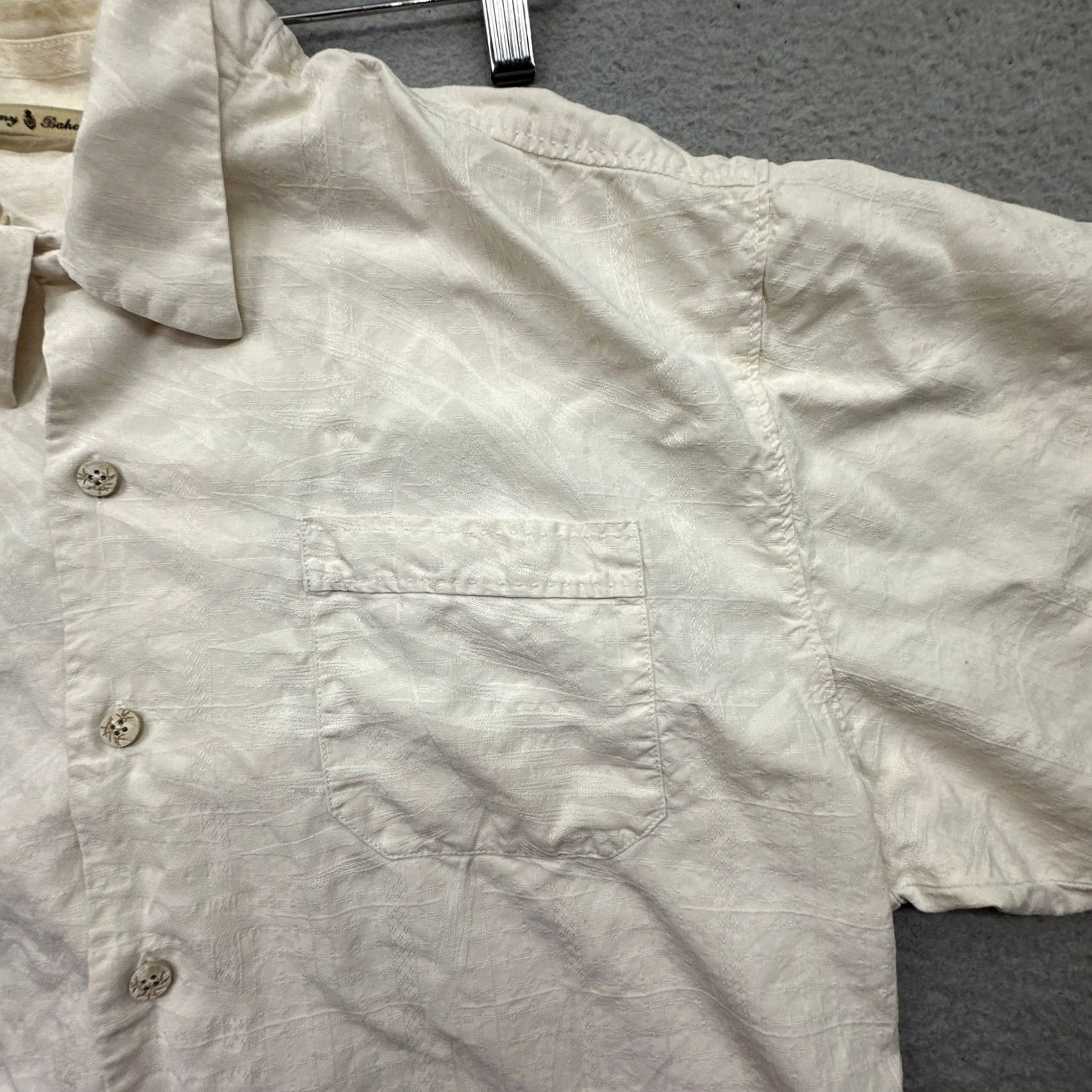 Tommy Bahama Tommy Bahama Hawaiian Silk Shirt Mens XL Woven Pattern Beige Pocket Button Up Shirt Size US XL / EU 56 / 4 - 6 Thumbnail