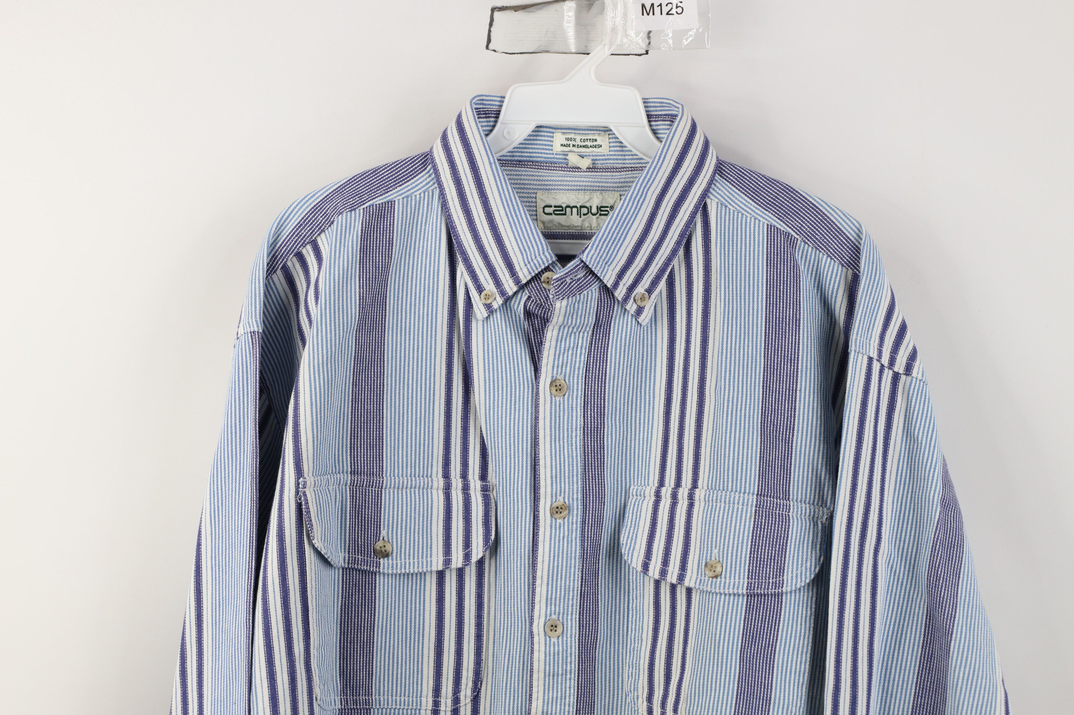 Vintage Vintage 90s Streetwear Heavy Striped Twill Button Down Shirt Size US L / EU 52-54 / 3 - 2 Thumbnail