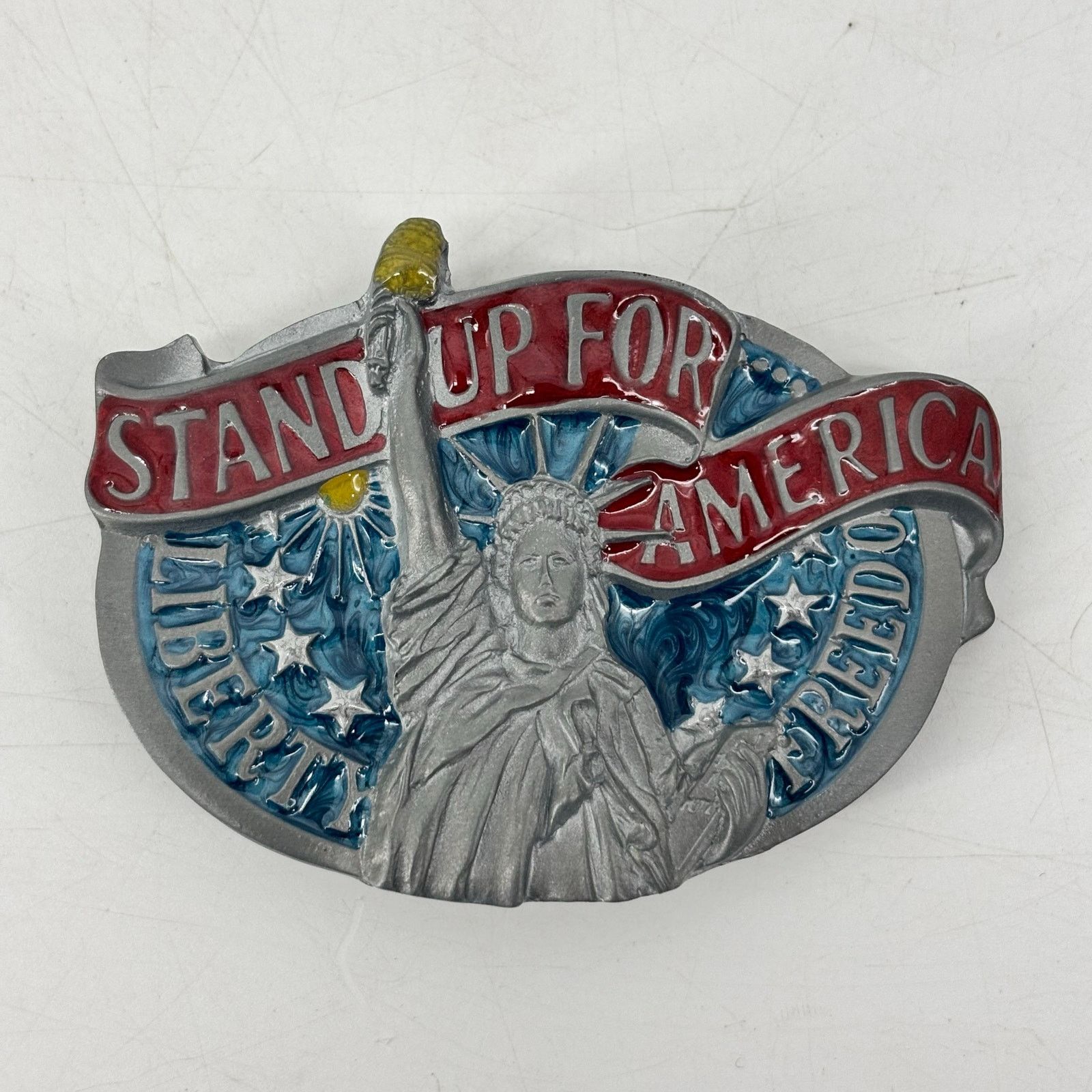 Vintage Great American Buckle Co Stand Up Red Blue Enamel Liberty Size ONE SIZE - 1 Thumbnail