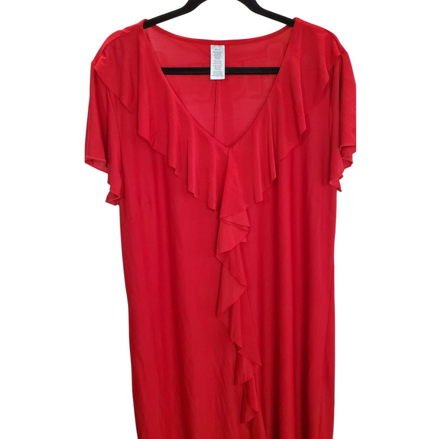Other Red Ruffle V Neck Pull Over Midi Dress Size 1X Size XL / US 12-14 / IT 48-50 - 3 Thumbnail