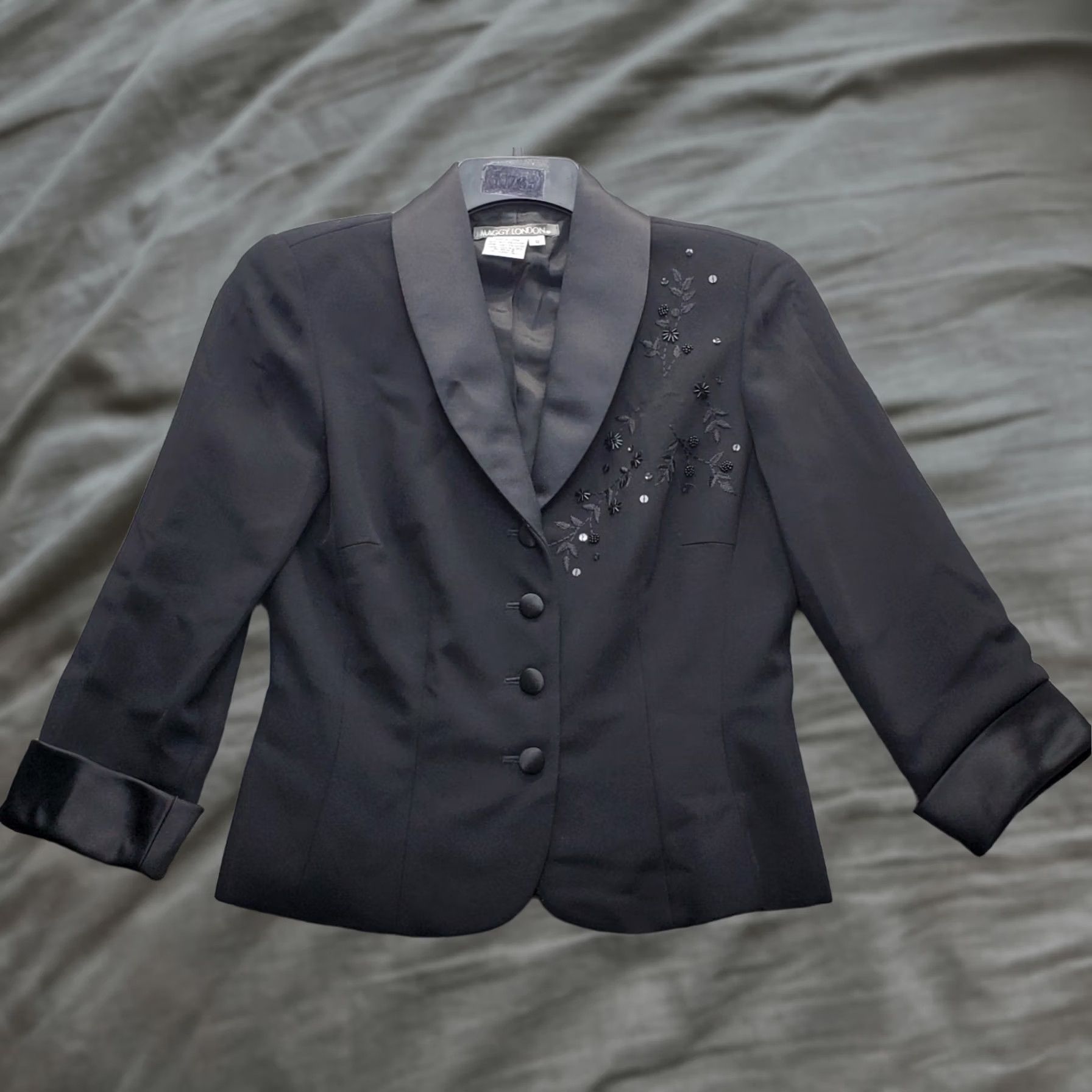 MAGGY LONDON Maggy London Blazer Womens Size 8 Black Delicate Beaded Embroidery Satin Shawl Lapel Blazer Size M / US 6-8 / IT 42-44 - 1 Thumbnail