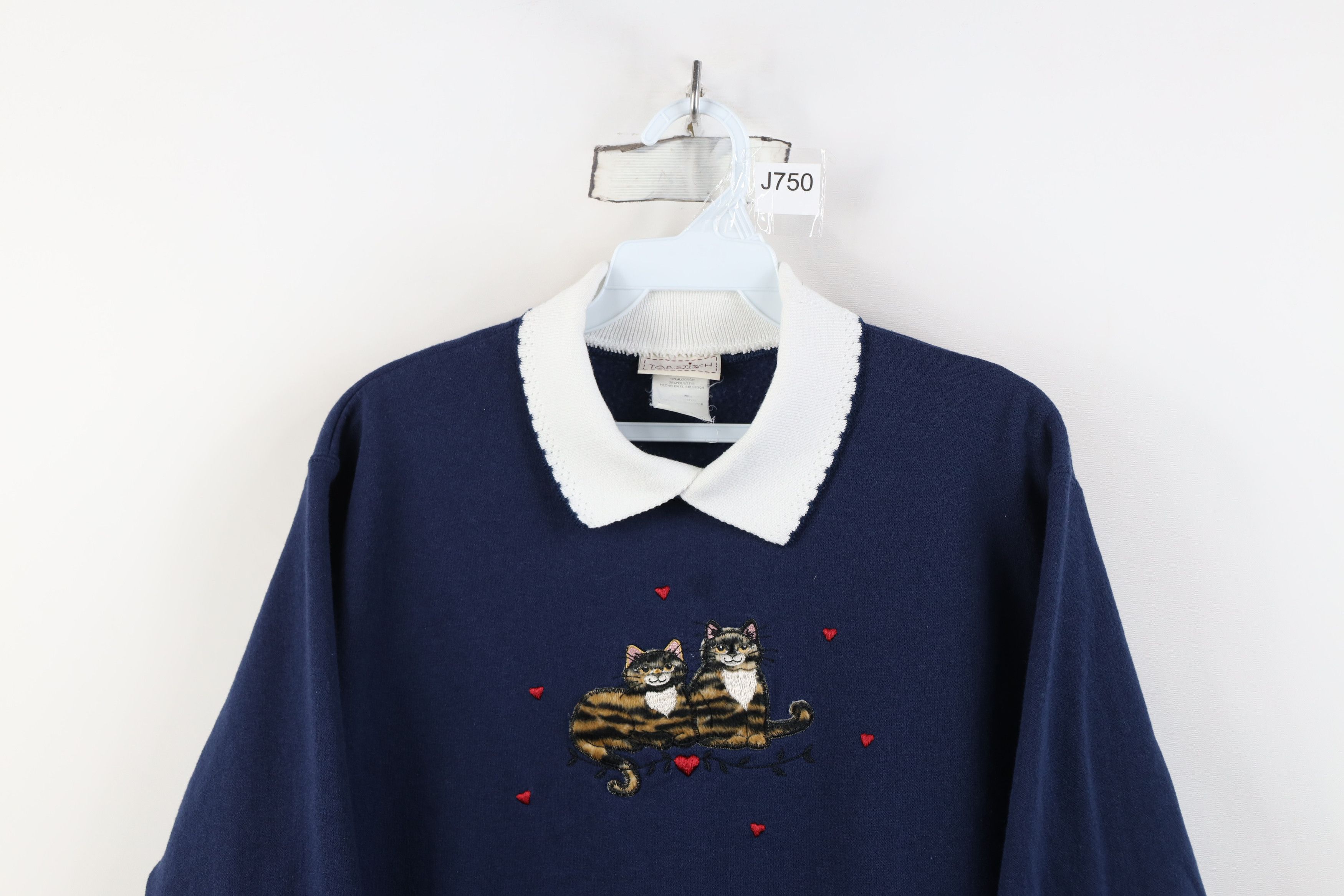 Vintage Vintage 90s Streetwear Heart Cat Kitten Collared Sweatshirt Size S / US 4 / IT 40 - 2 Thumbnail