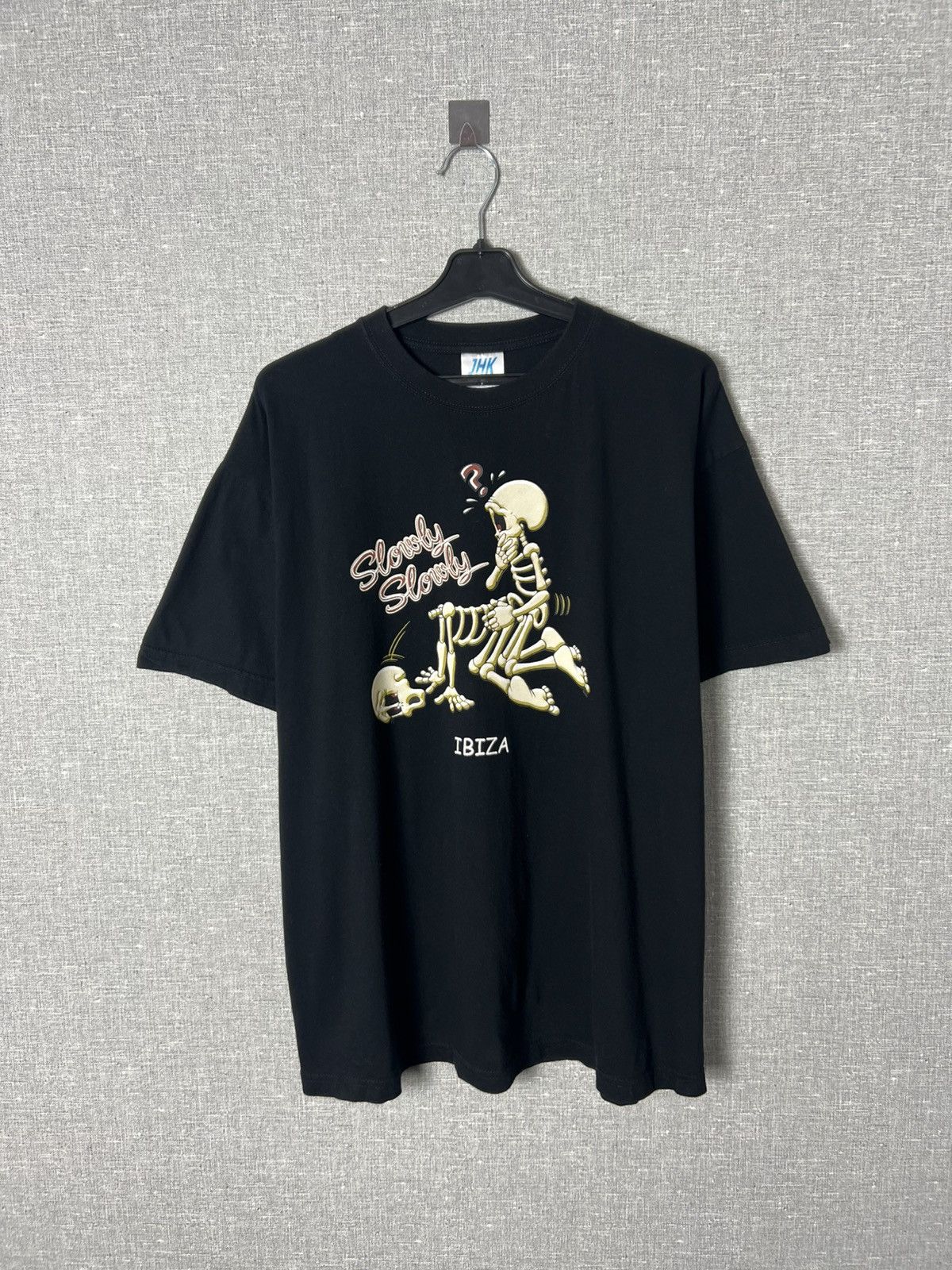 Band Tees × Vintage Ibiza Skeleton Sex “Slowly” Funny Graphic Print Tee Pornstar Size US XL / EU 56 / 4 - 1 Thumbnail