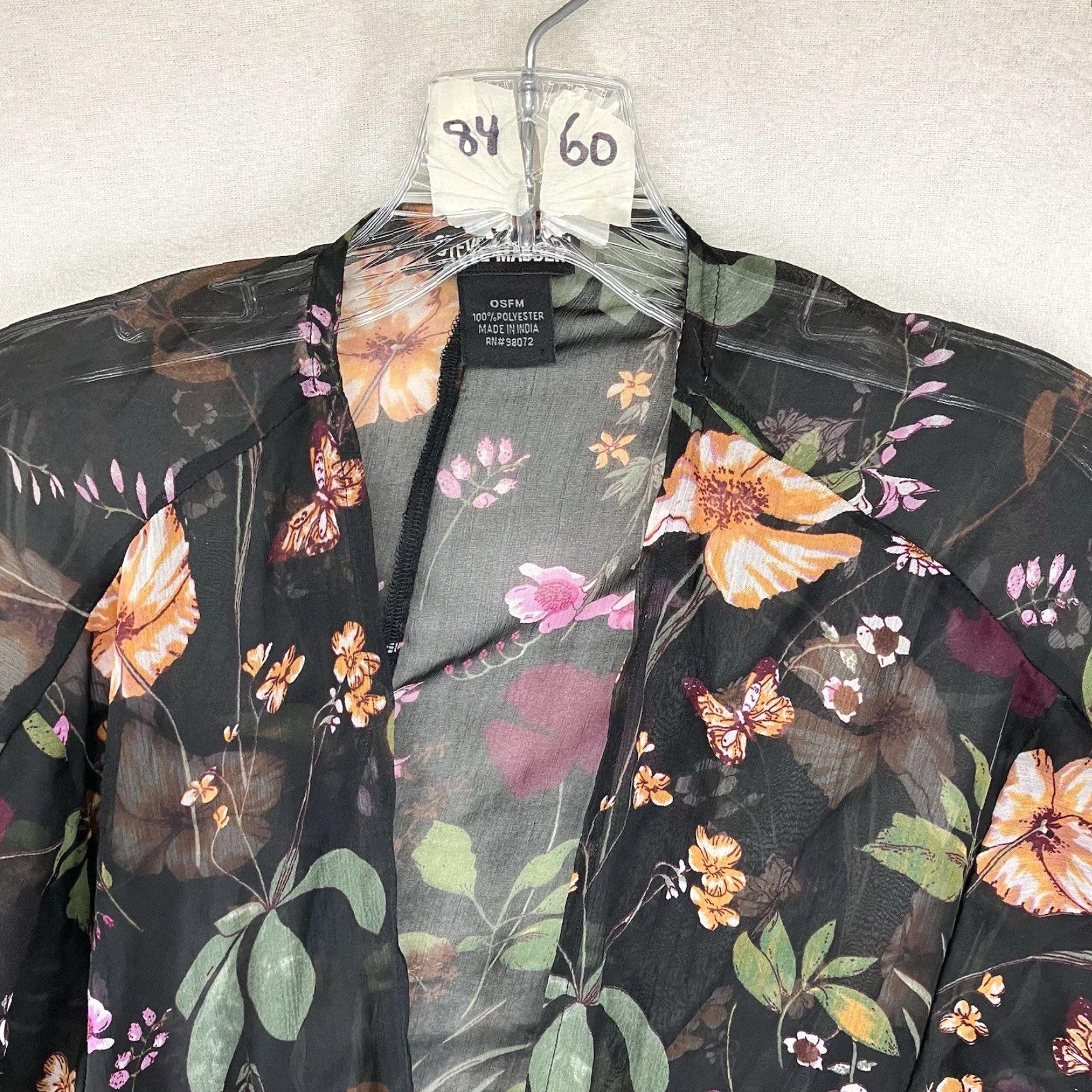 Steve Madden Steve Madden Kimono Women's OS Black Whimsigothic Floral Sheer Short Sleeves Open Front Flowy Bohemian Gothic Witchy Size 42" / US 20 - 4 Thumbnail