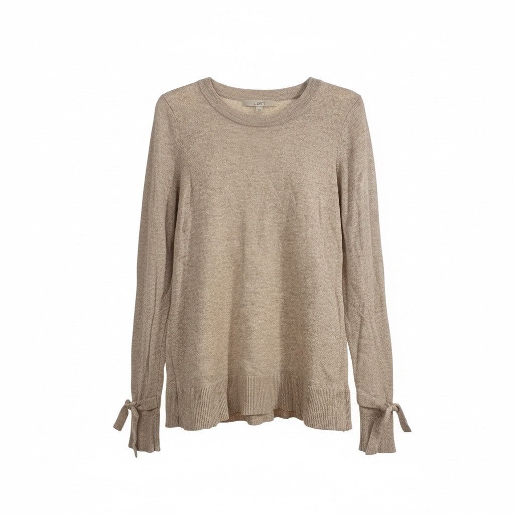Loft LOFT Women’s XS Beige Knit Sweater Tie Sleeve Ribbed Size XS / US 0-2 / IT 36-38 - 1 Thumbnail