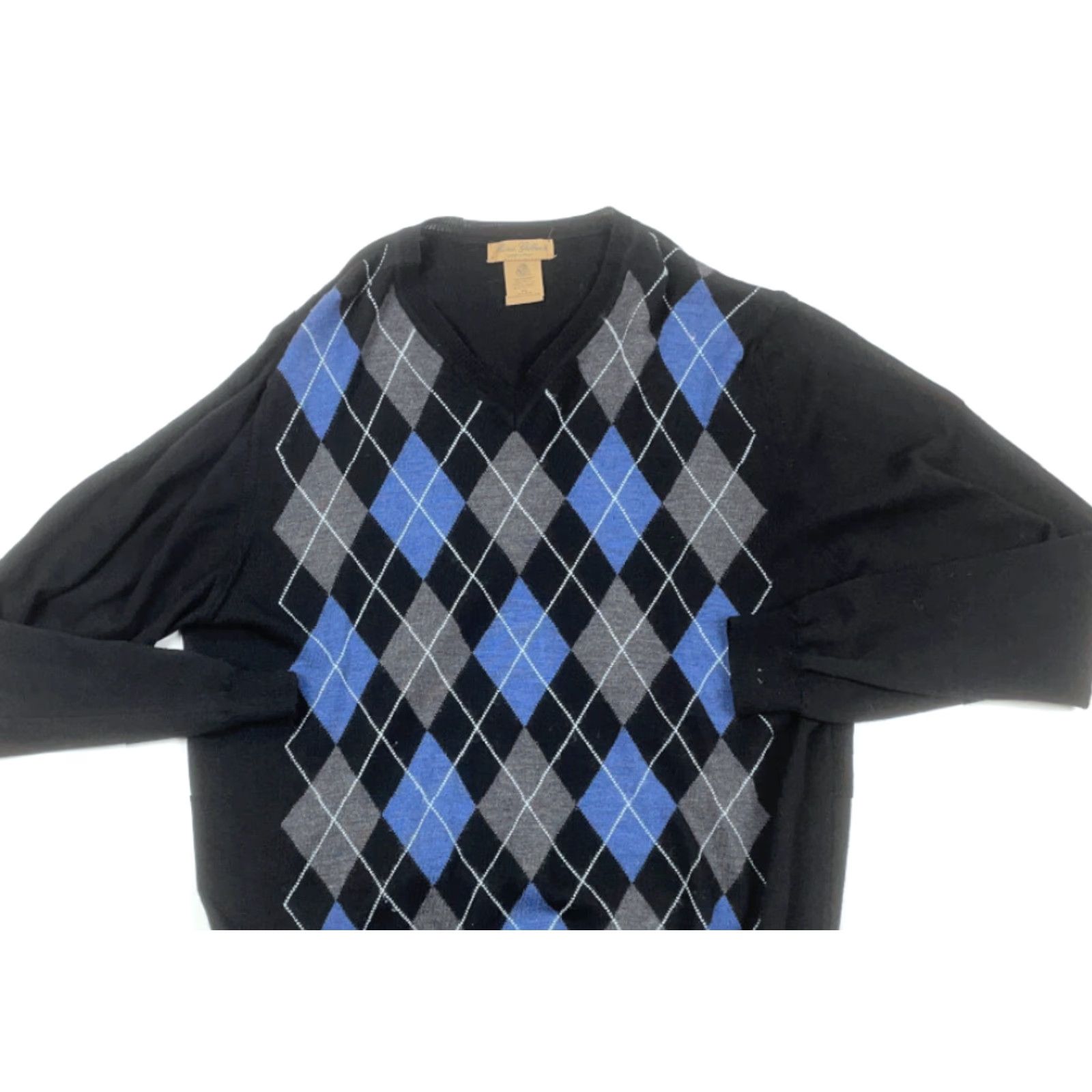 Vintage VINTAGE Mario Gilberti Diamond Argyle Wool Sweater Adult XL Black V-Neck Hole (Lightweight) Size US XL / EU 56 / 4 - 3 Thumbnail