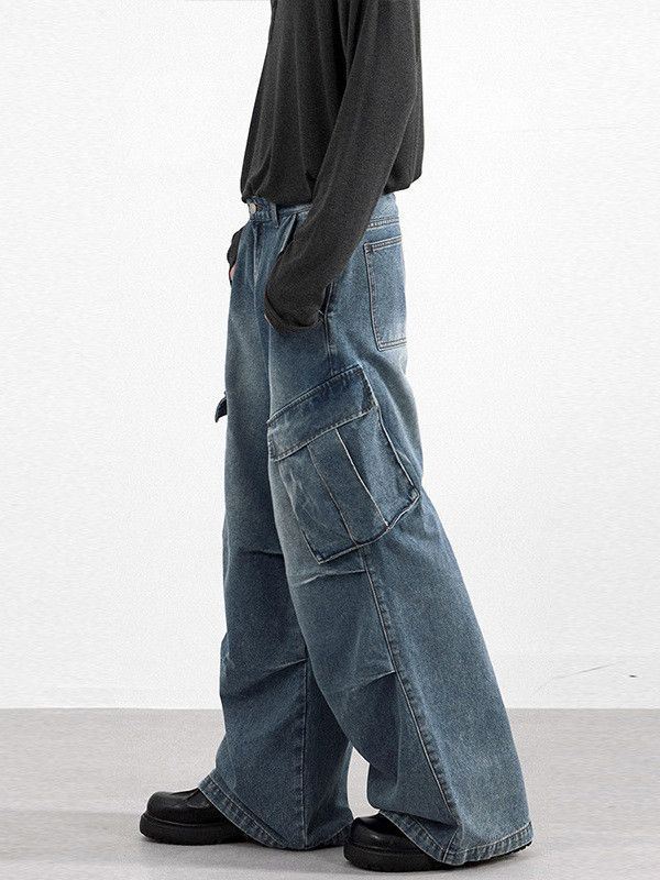 Japanese Brand Men's Cleanfit multi-pocket patchwork distressed work jeans Size US 32 / EU 48 - 4 Thumbnail