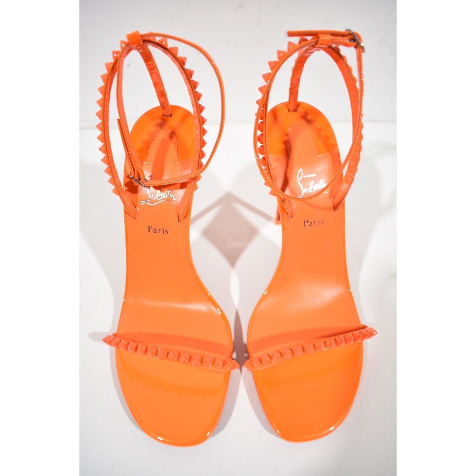 Christian Louboutin So Me 100 Orange Patent Ankle Strap Sandal Heel Pump 38.5 Size US 8.5 / IT 38.5 - 7 Thumbnail