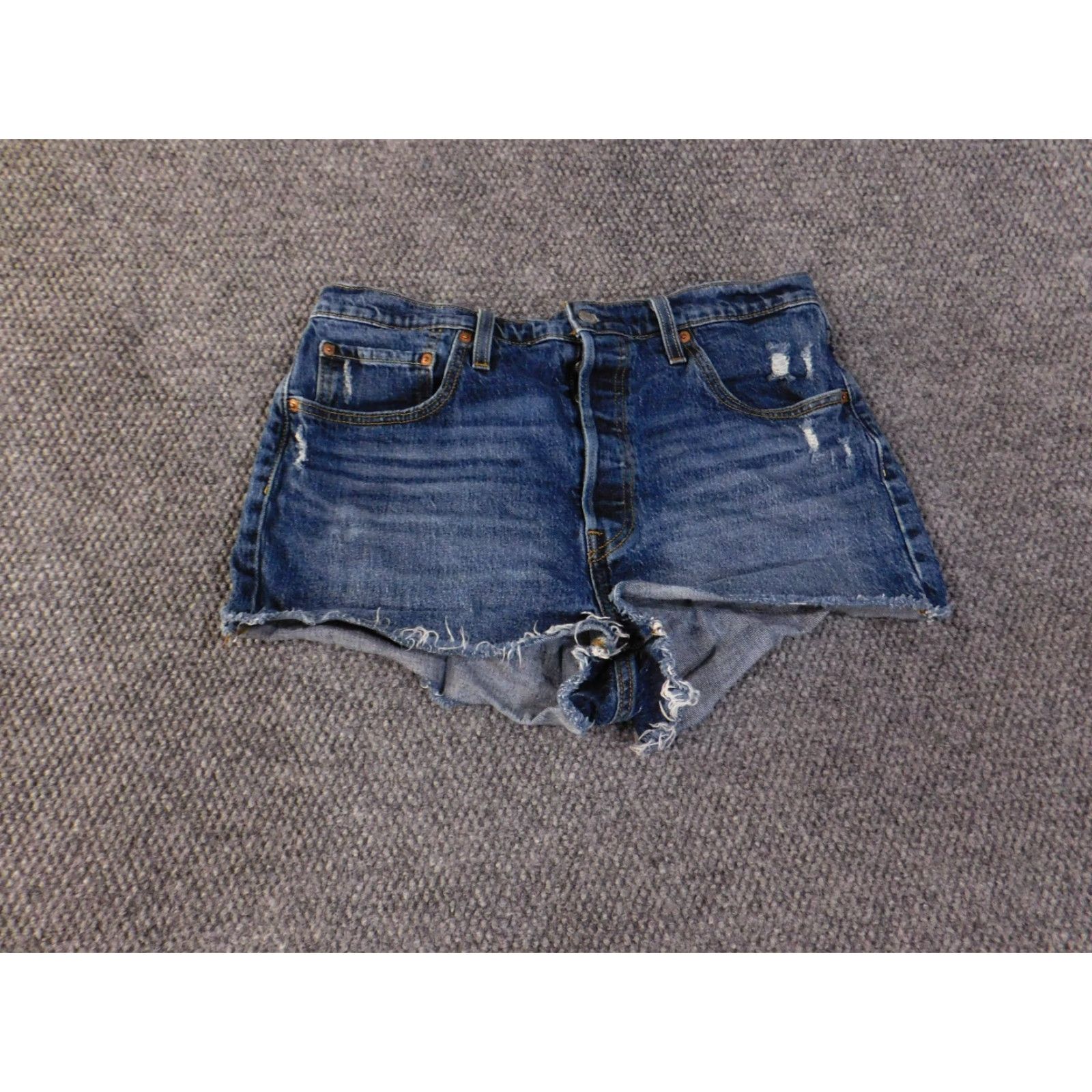 Levi's Levi’s Denim Shorts Womens 33 Blue Distressed Cut-Off Button Fly High Rise Casual Size 24" / US 00 / IT 34 - 2 Thumbnail