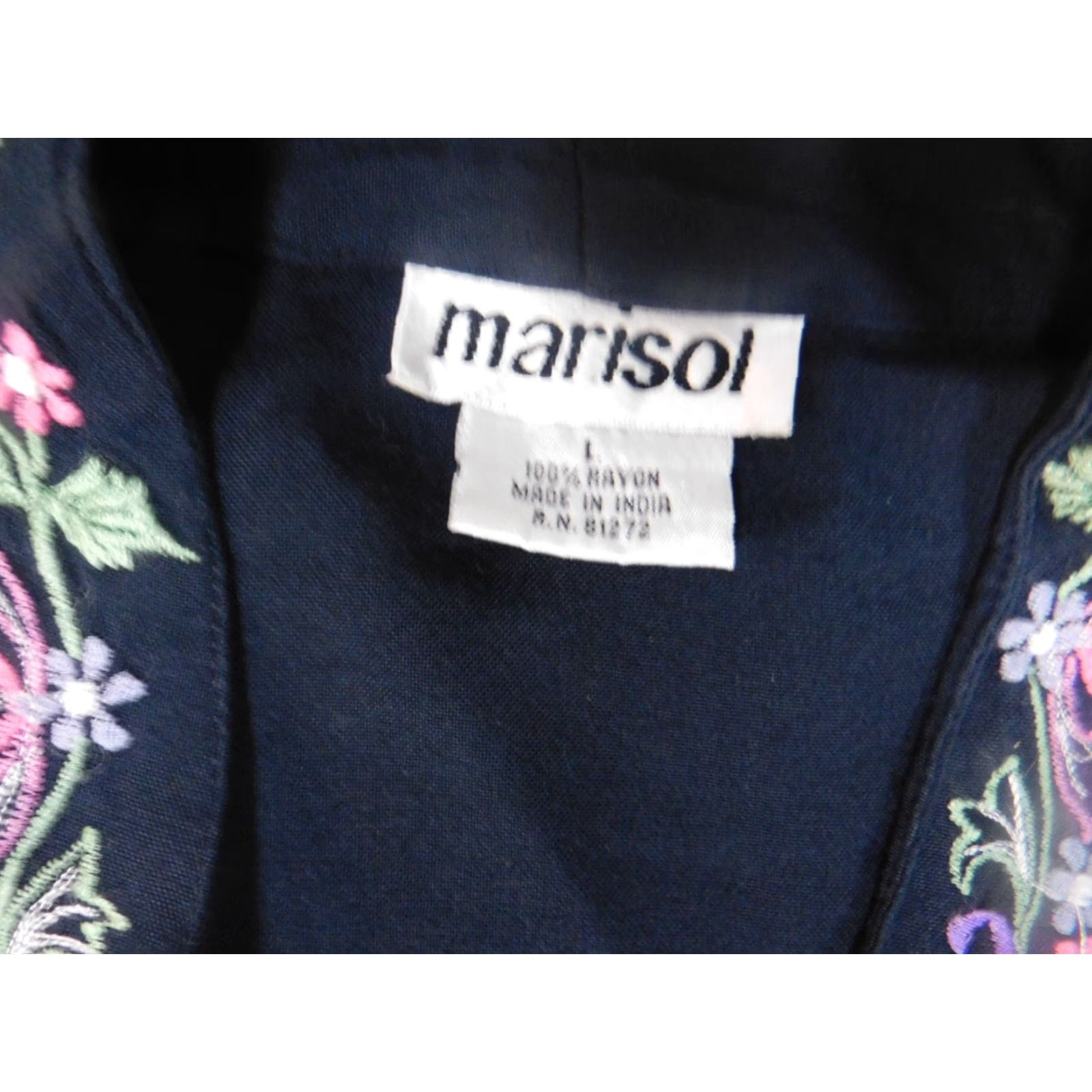Vintage Marisol Blouse Womens L Black Floral Rayon Open Chest Long Sleeve Collared Casual Basic Regular Shirt Size L / US 10 / IT 46 - 6 Thumbnail