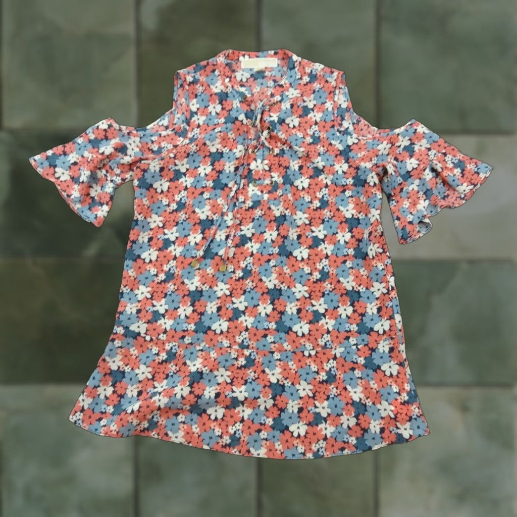 Michael Kors Michael Kors Womens Blue Floral Blouse Cold Shoulder XS Polyester Size XS / US 0-2 / IT 36-38 - 1 Thumbnail