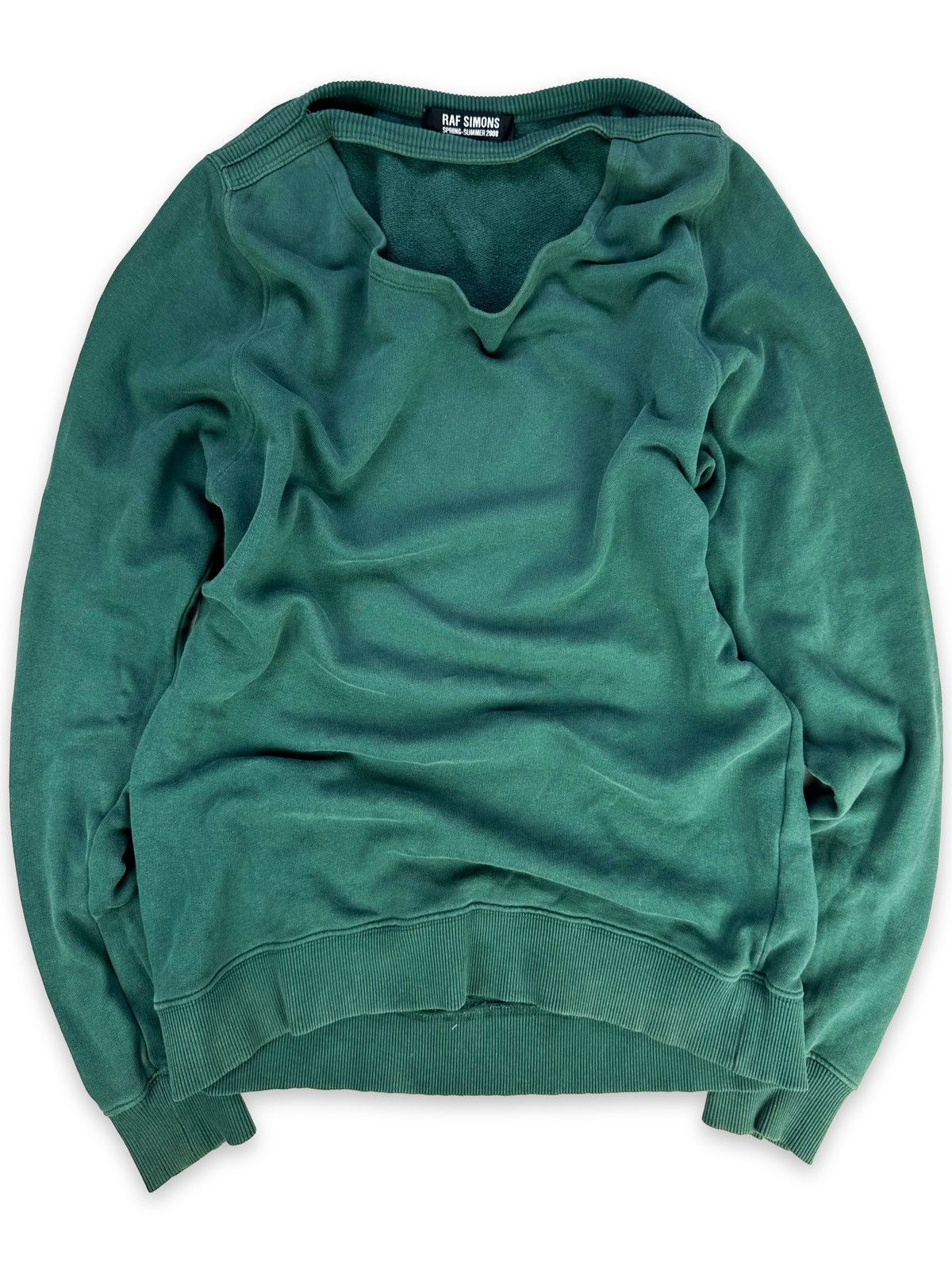 image of Ss08 Raf Simons ‘Cut Out’ Teal Slit Collar Crewneck, Men's (Size Small)