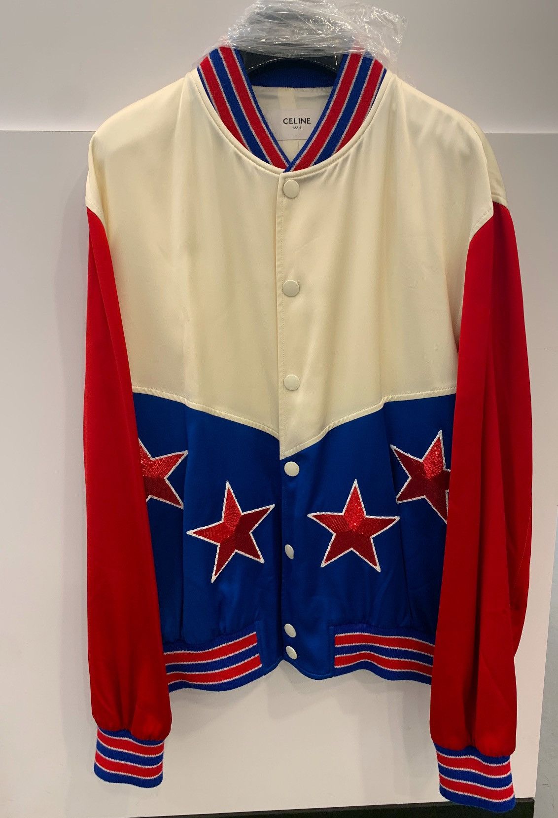 Celine $3.6K VALUE Teddy Americana Sequin Satin Bomber Jacket Size US M / EU 48-50 / 2 - 2 Thumbnail