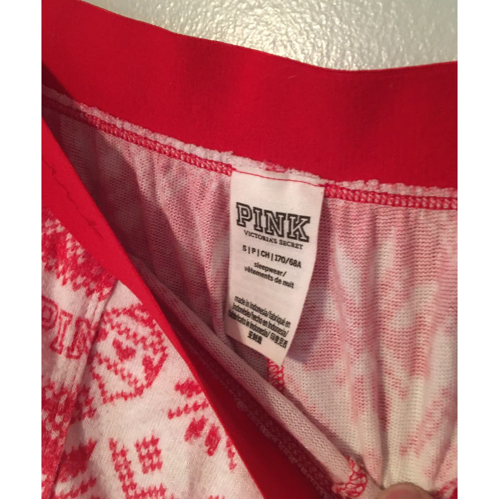 Vintage PINK Victoria's Secret Fair Isle Snowflake Pajama Pants White Red Sz S Size 28" / US 6 / IT 42 - 4 Thumbnail
