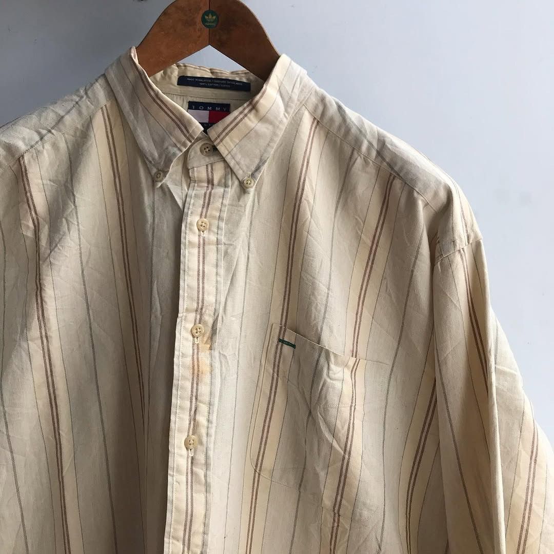 Tommy Hilfiger × Vintage Tommy Hilfiger Button Down Long Sleeves stripe shirt beige Size US L / EU 52-54 / 3 - 7 Thumbnail