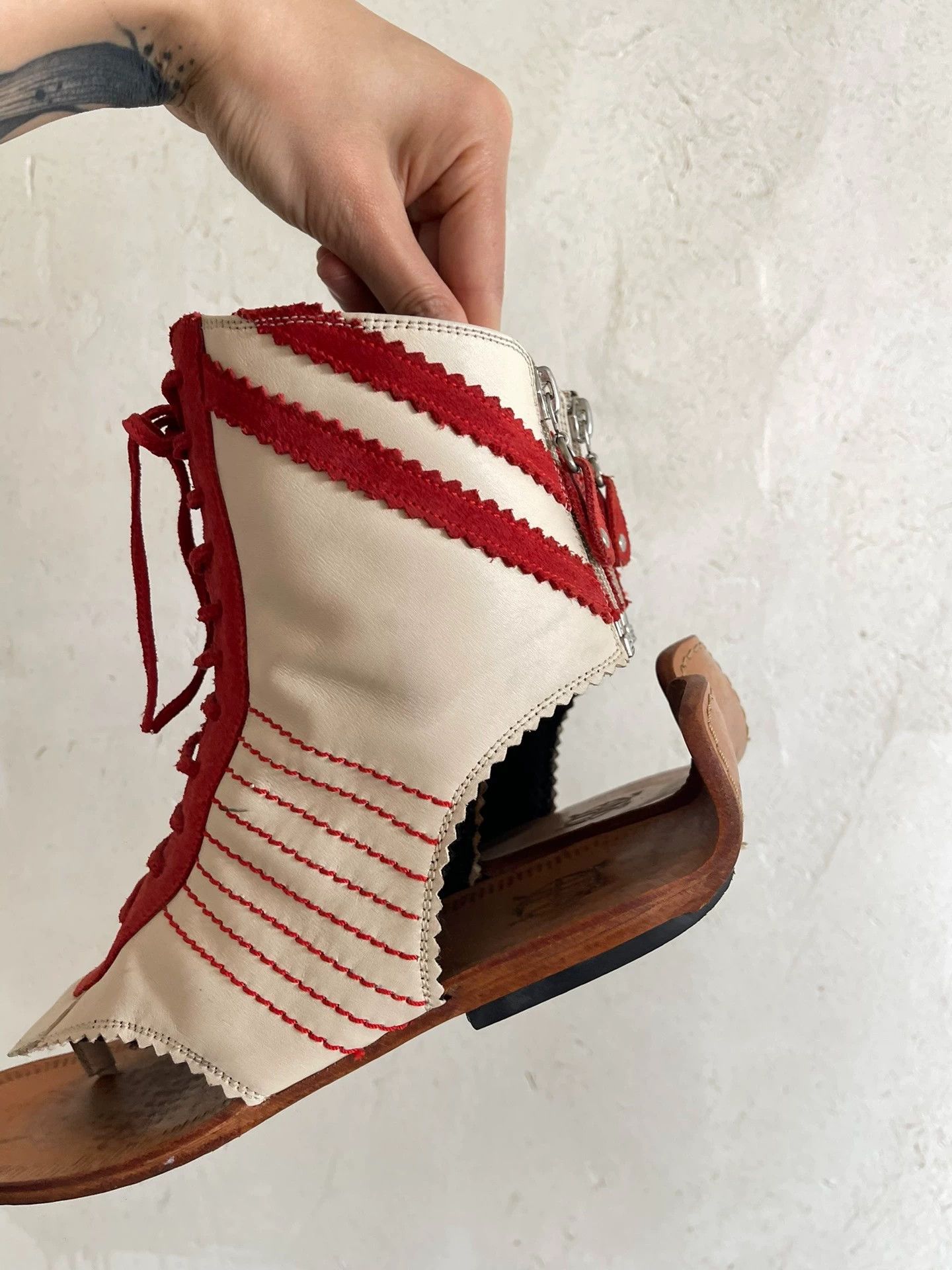 Jean Paul Gaultier JPG 90s Earth Logo Leather Strap High-top Roman Sandal Size US 7.5 / IT 37.5 - 5 Thumbnail
