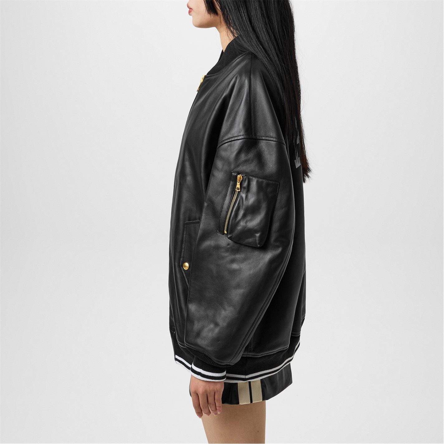 Palm Angels o1g2r1mq0325 College Leather Bomber Jacket in Black & White Size S / US 4 / IT 40 - 4 Thumbnail