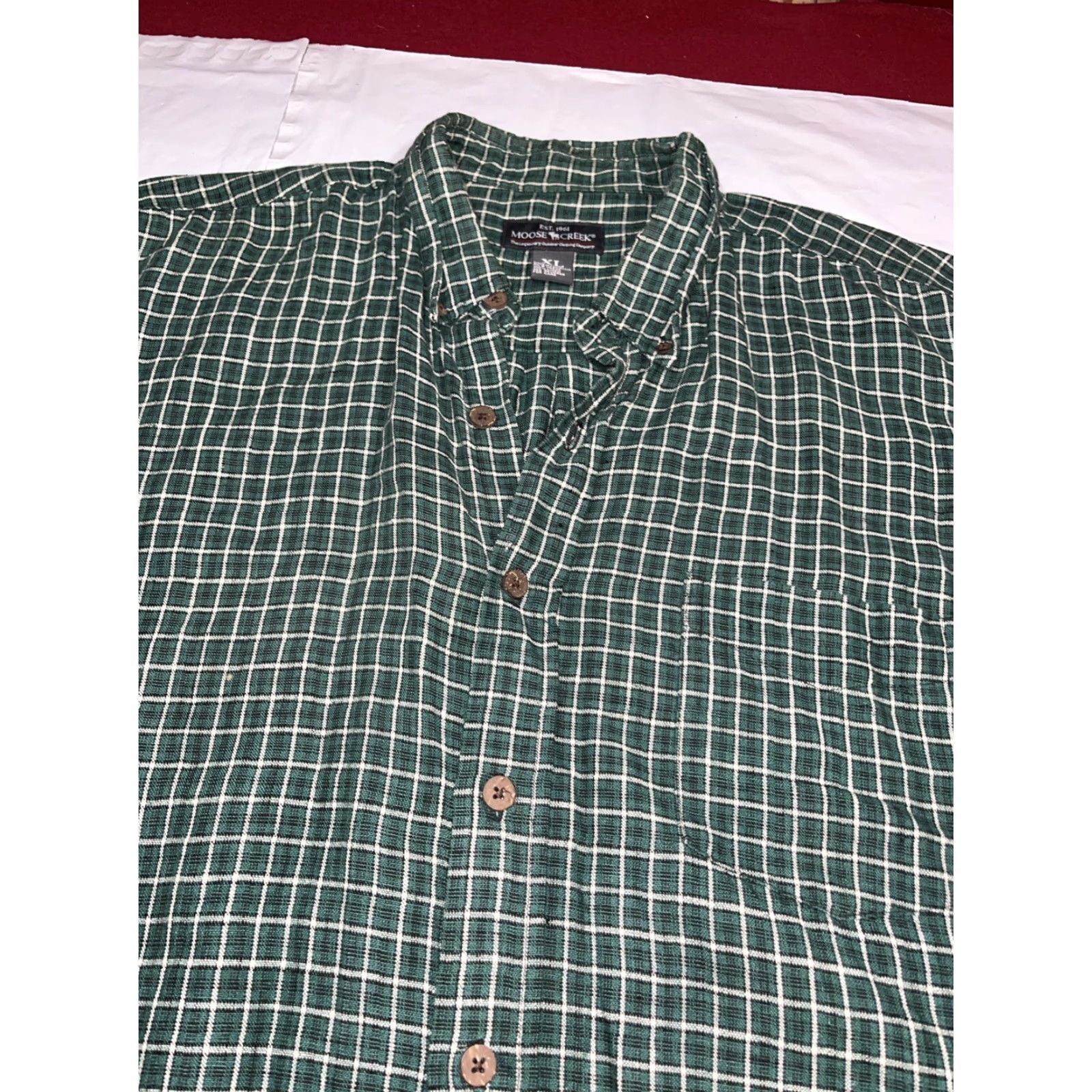 Vintage VINTAGE Moose Creek Button-Up Shirt Linen Checkered Plaid Green White Long Sleeve XL Men Size US XL / EU 56 / 4 - 6 Thumbnail