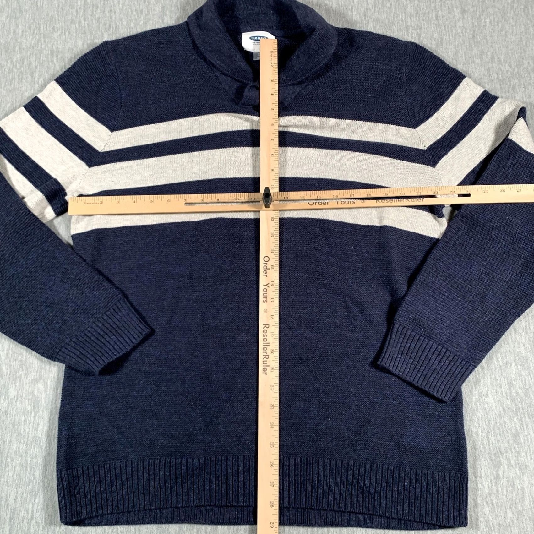 Old Navy Old Navy Sweater Mens XL Navy Blue Stripe Shawl Collar Cotton Knit Pullover Size US XL / EU 56 / 4 - 7 Thumbnail