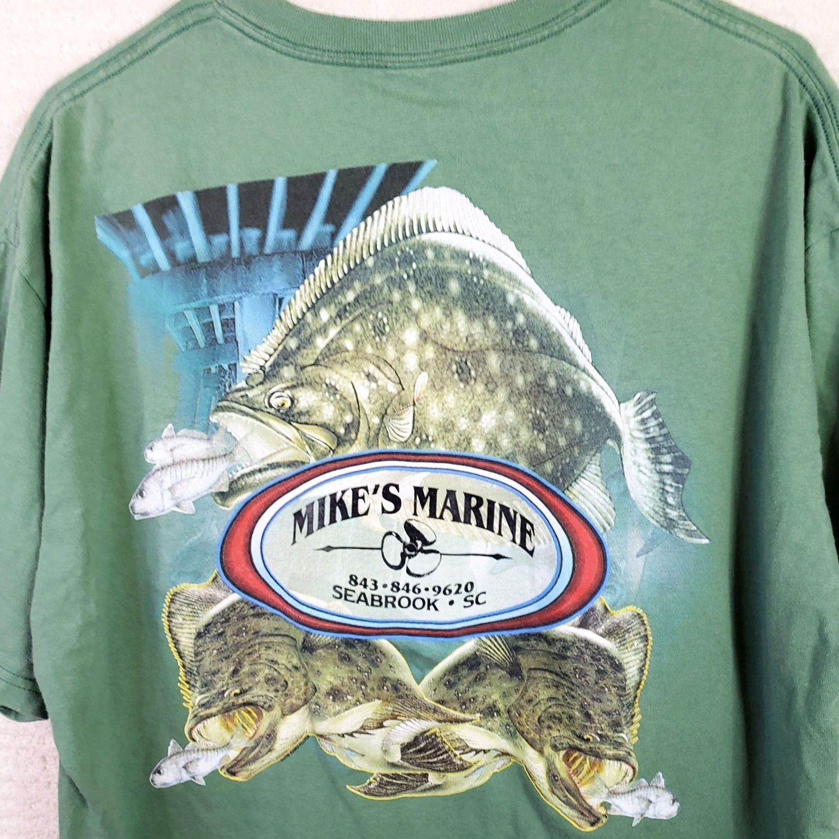 Anvil Mike's Marine Men XL Green T-Shirt Tee Short Sleeve Graphic Pocket Front Back Logo Floral Lowcountry Pluff Beaufort SC Adidas Performance Tee Mens Size US XL / EU 56 / 4 - 2 Thumbnail