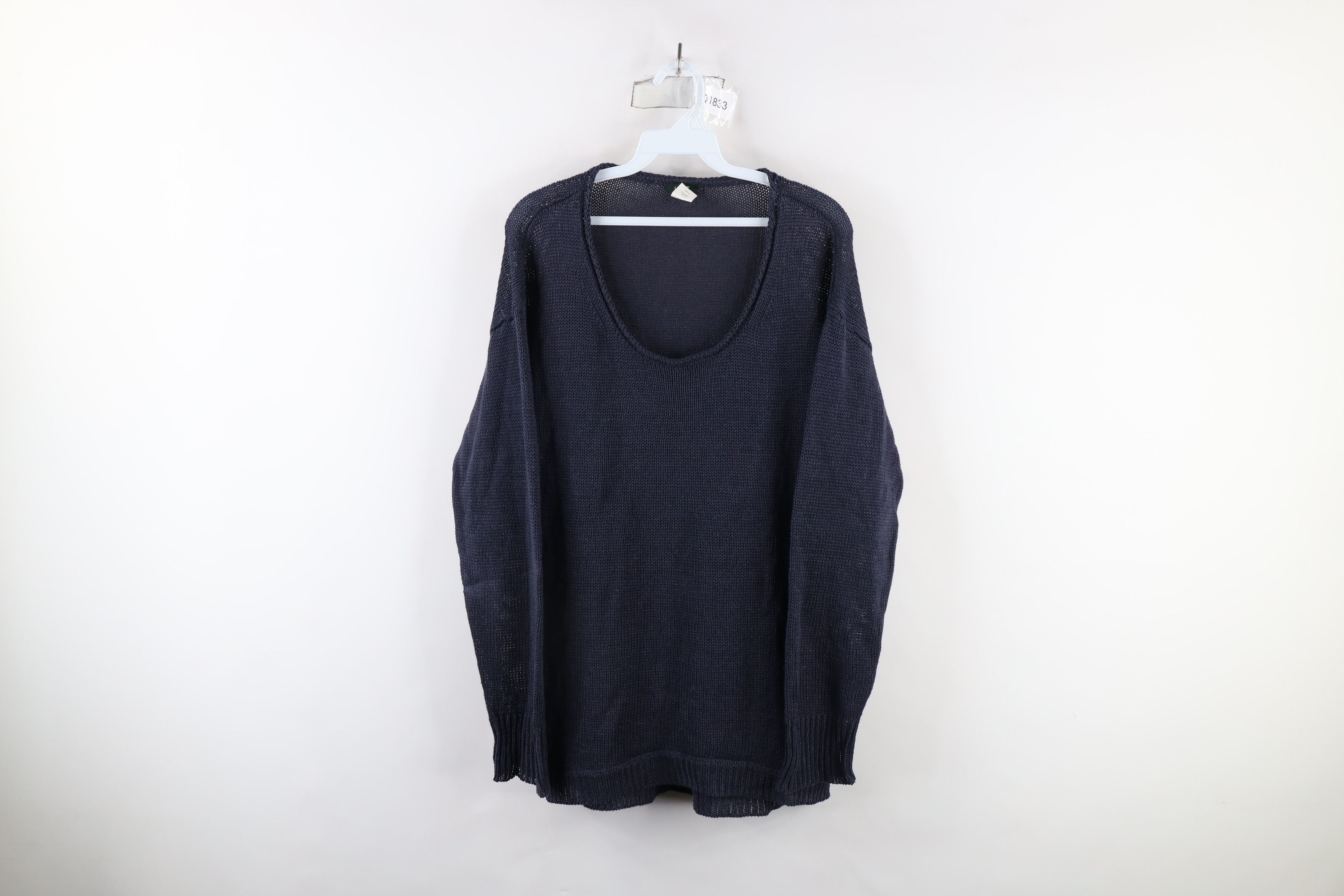 J.Crew × Vintage Vintage 90s J Crew Linen Knit Baggy Fit Sweater Navy Blue Size XL / US 12-14 / IT 48-50 - 1 Thumbnail