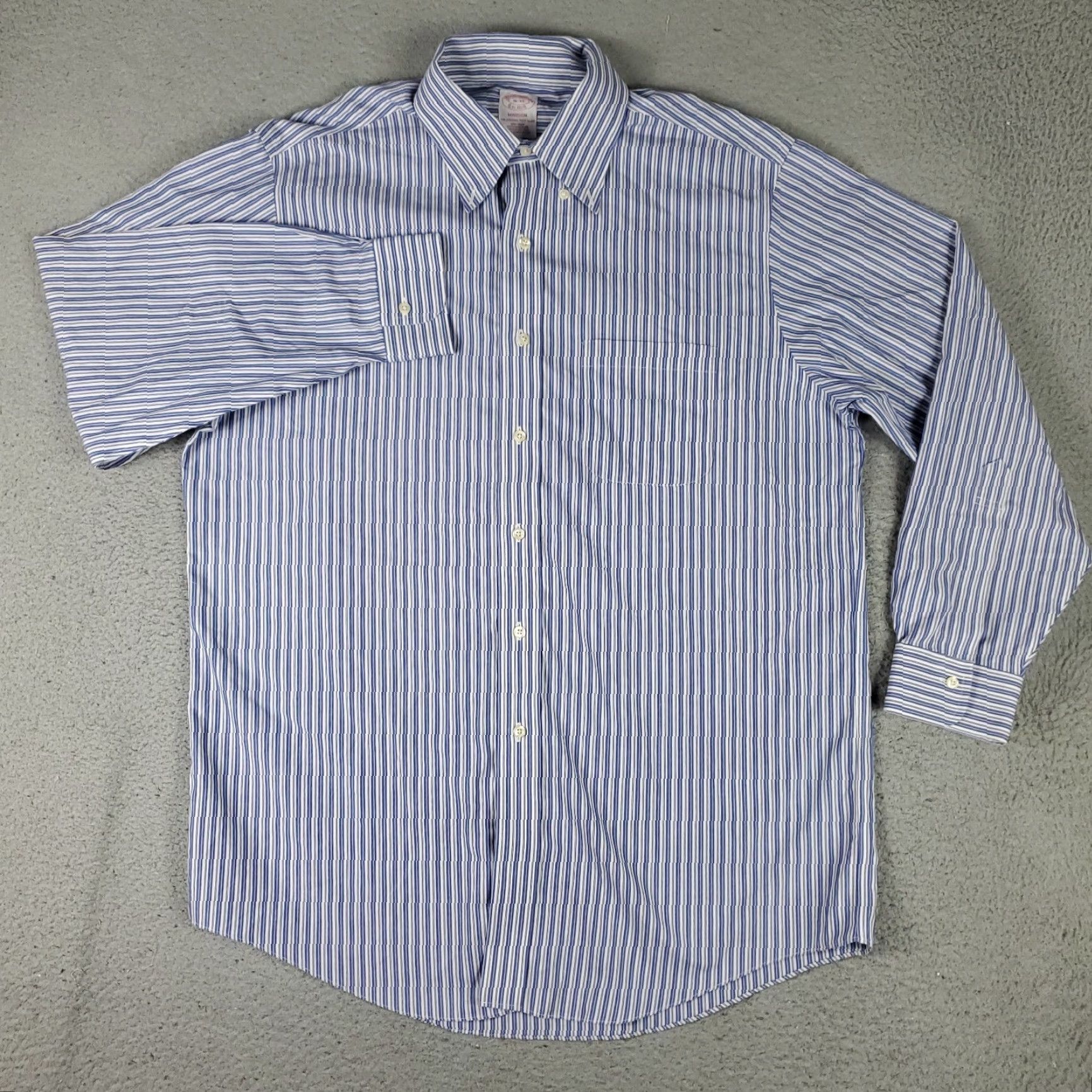 Brooks Brothers Brooks Brothers Dress Shirt Mens 16 Blue Madison Striped Button-Down Long Sleeve Regular Cotton Non-Iron, Classic American 90s? Size 42R - 2 Thumbnail