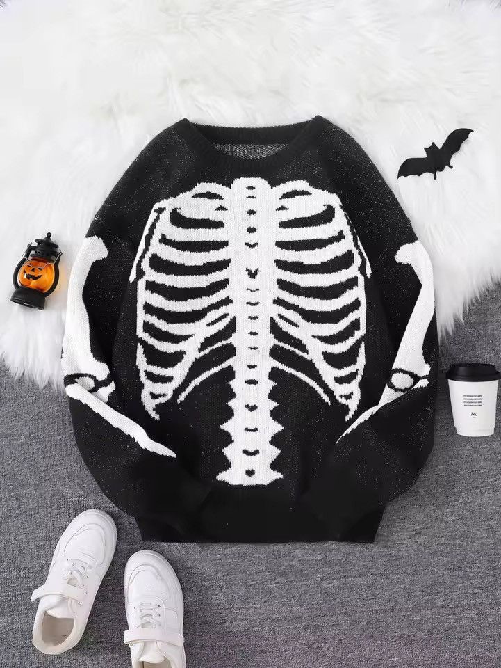 Japanese Brand Skeleton Print Sweater - Trendy Black and White Knit Size US M / EU 48-50 / 2 - 1 Thumbnail