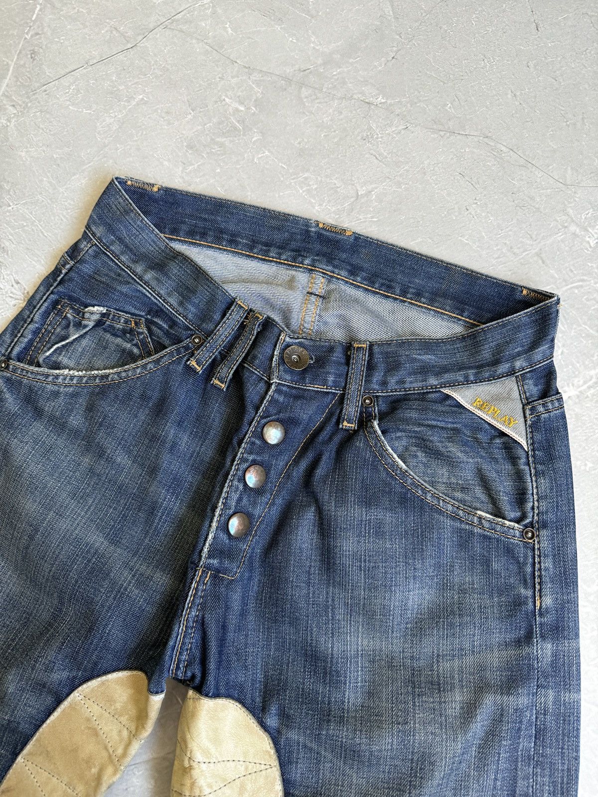Replay VTG Y2k Replay Denim Leather Baggy Jeans Distressed if6was9 Size US 29 - 11 Thumbnail