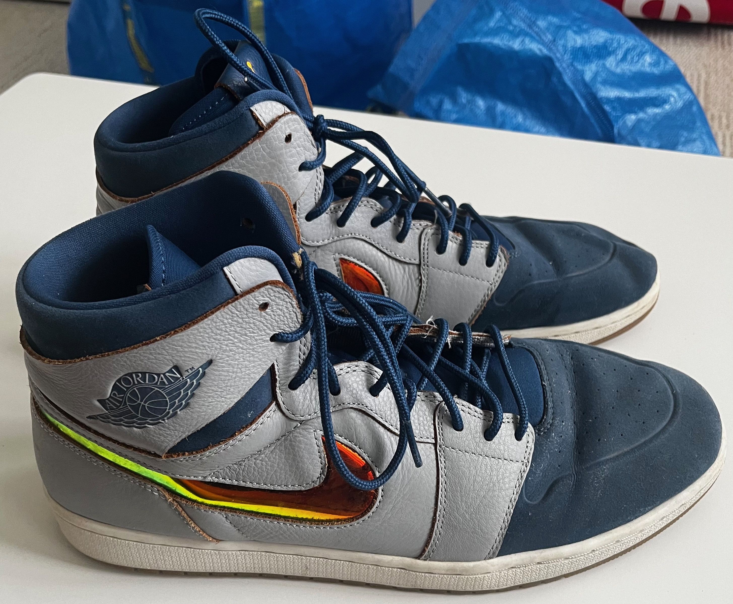 image of Jordan Brand 1 Retro High Nouveau Shoes in Blue, Men's (Size 14)