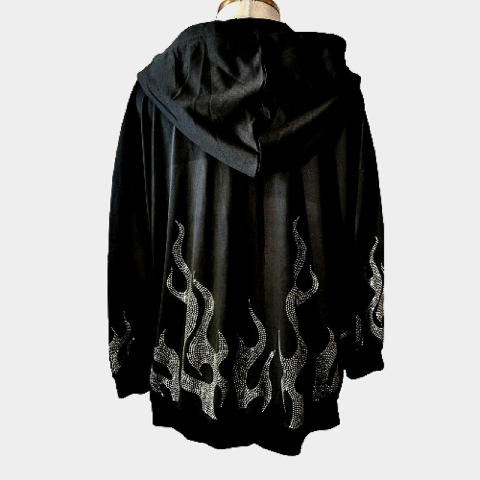 Shein FLAMES ☆ RHINESTONE ACCENT ☆ BLACK OVERSIZED HOODIE 4x ☆ NWT Size 4XL / US 24-26 - 8 Thumbnail