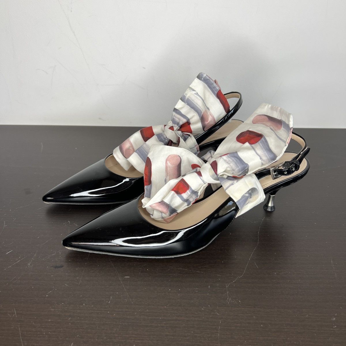 Prada PRADA Slingback Kitten Heels Black Patent Leather Scarfs Size US 7.5 / IT 37.5 - 1 Thumbnail
