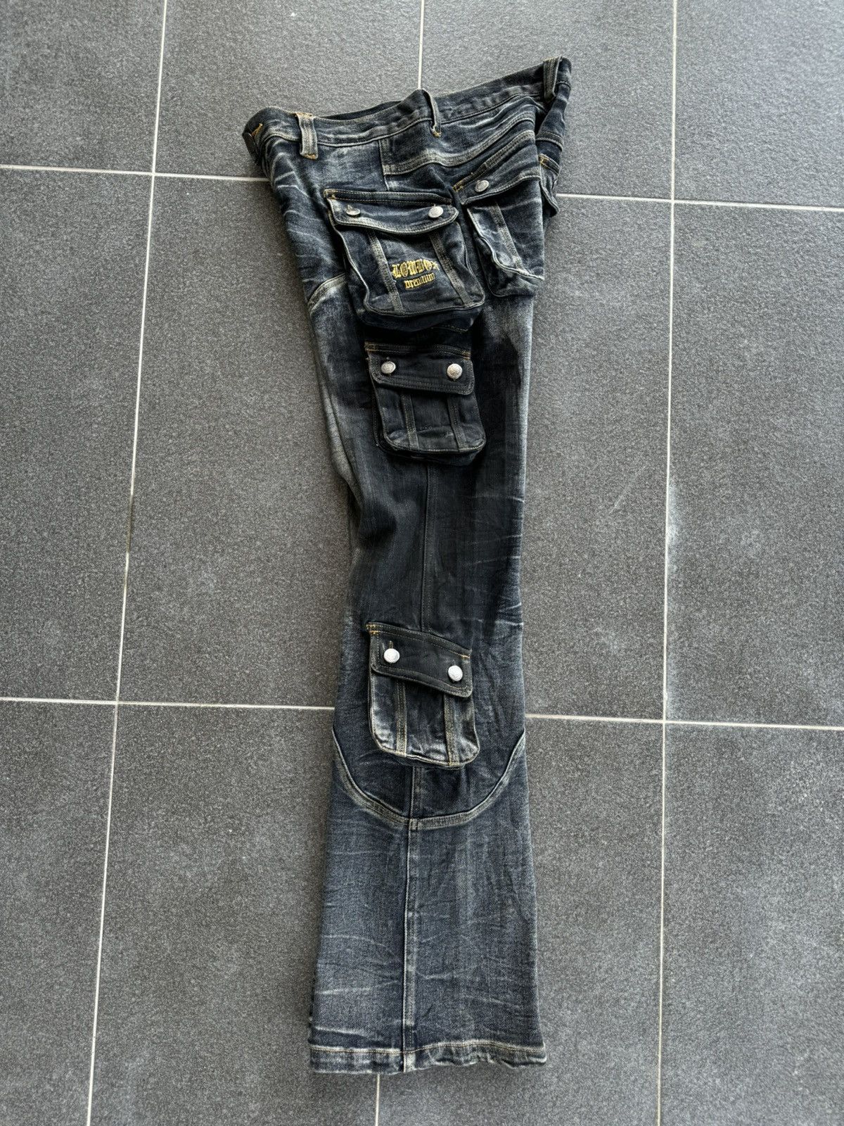 If Six Was Nine Vintage Lowbox Bondage Cargo Flared Denim Jeans Size US 32 / EU 48 - 8 Thumbnail